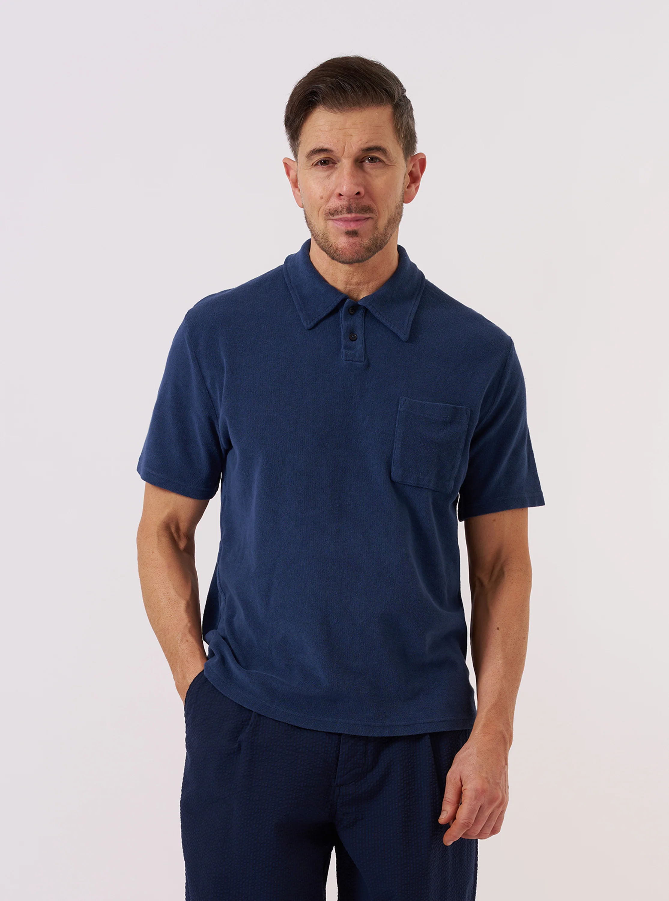 Navy Light Weight Terry Newlyn Polo - Image 2