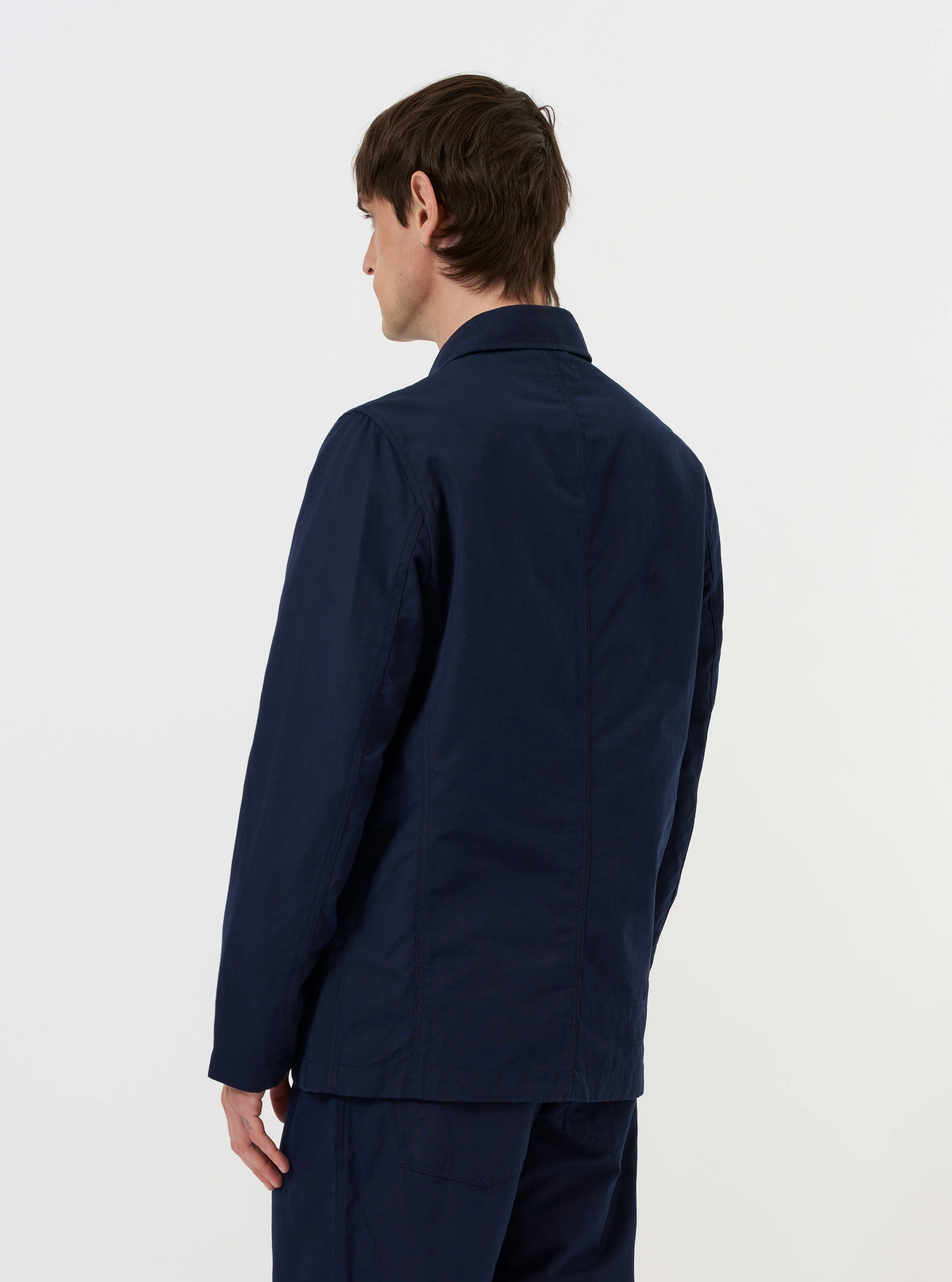 Navy Linen Slub Weave Bakers Jacket - Image 3