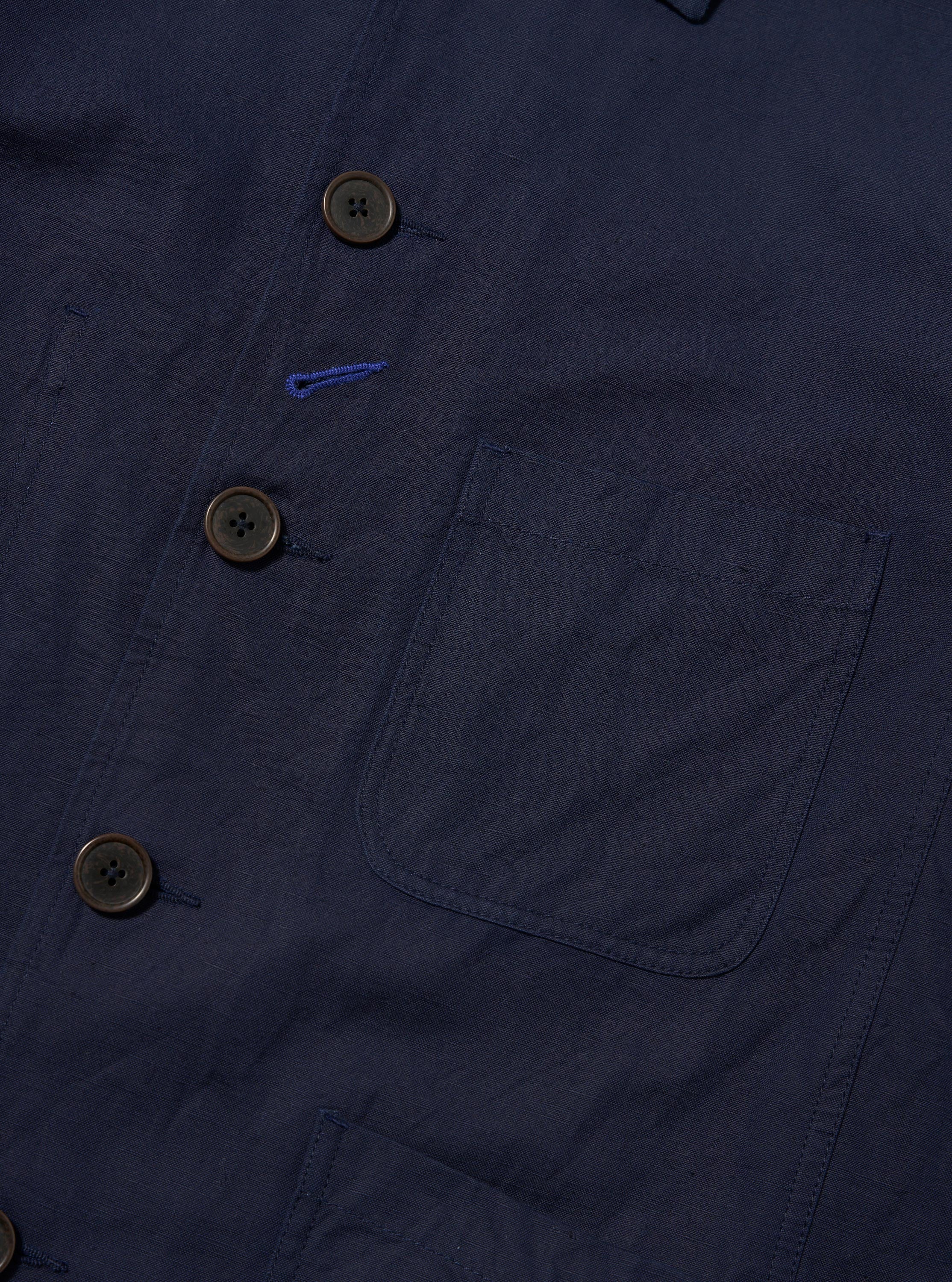 Navy Linen Slub Weave Bakers Jacket - Image 6