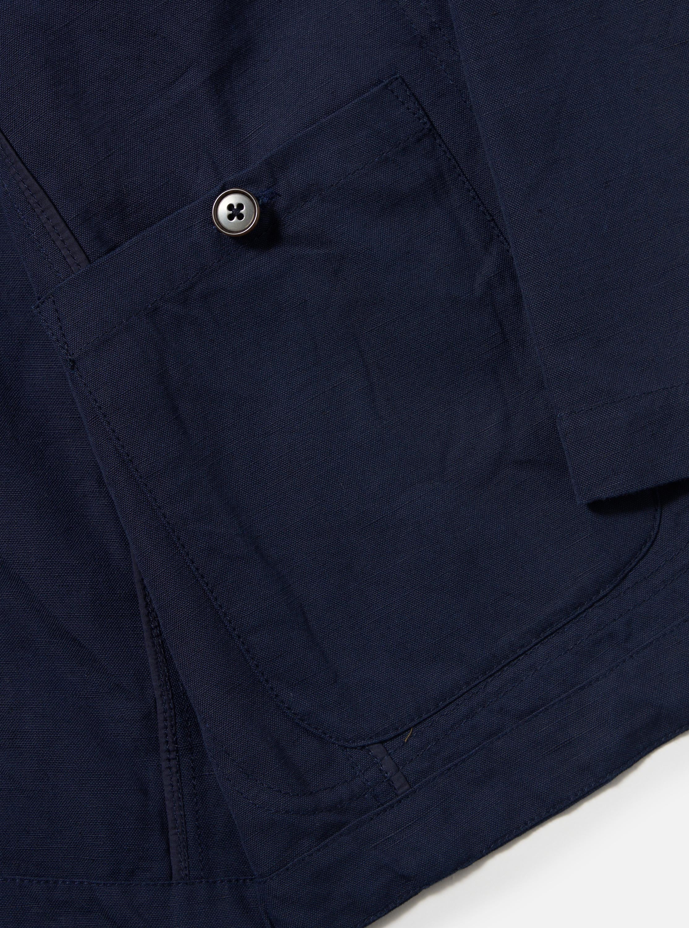 Navy Linen Slub Weave Bakers Jacket - Image 7