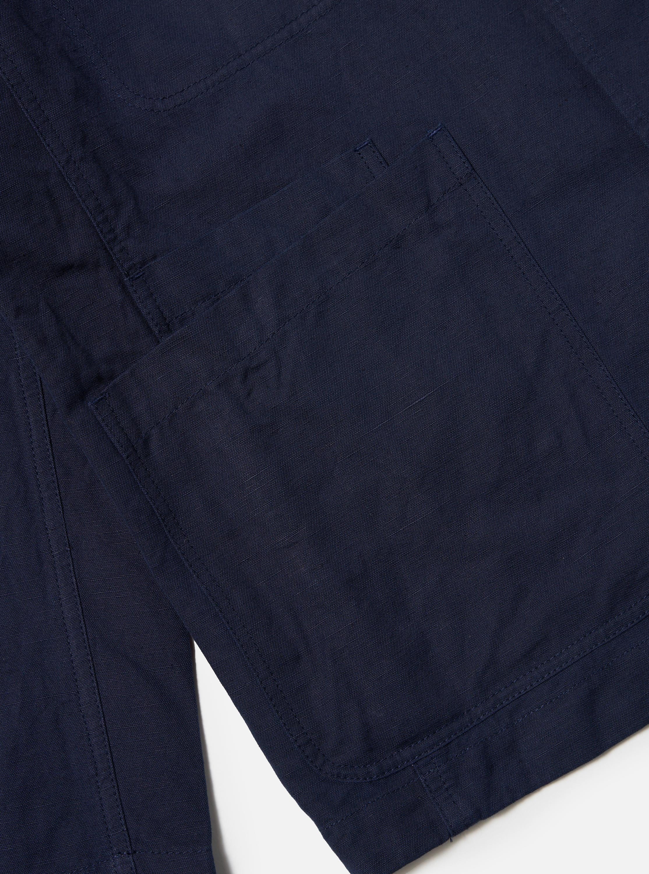 Navy Linen Slub Weave Bakers Jacket - Image 8