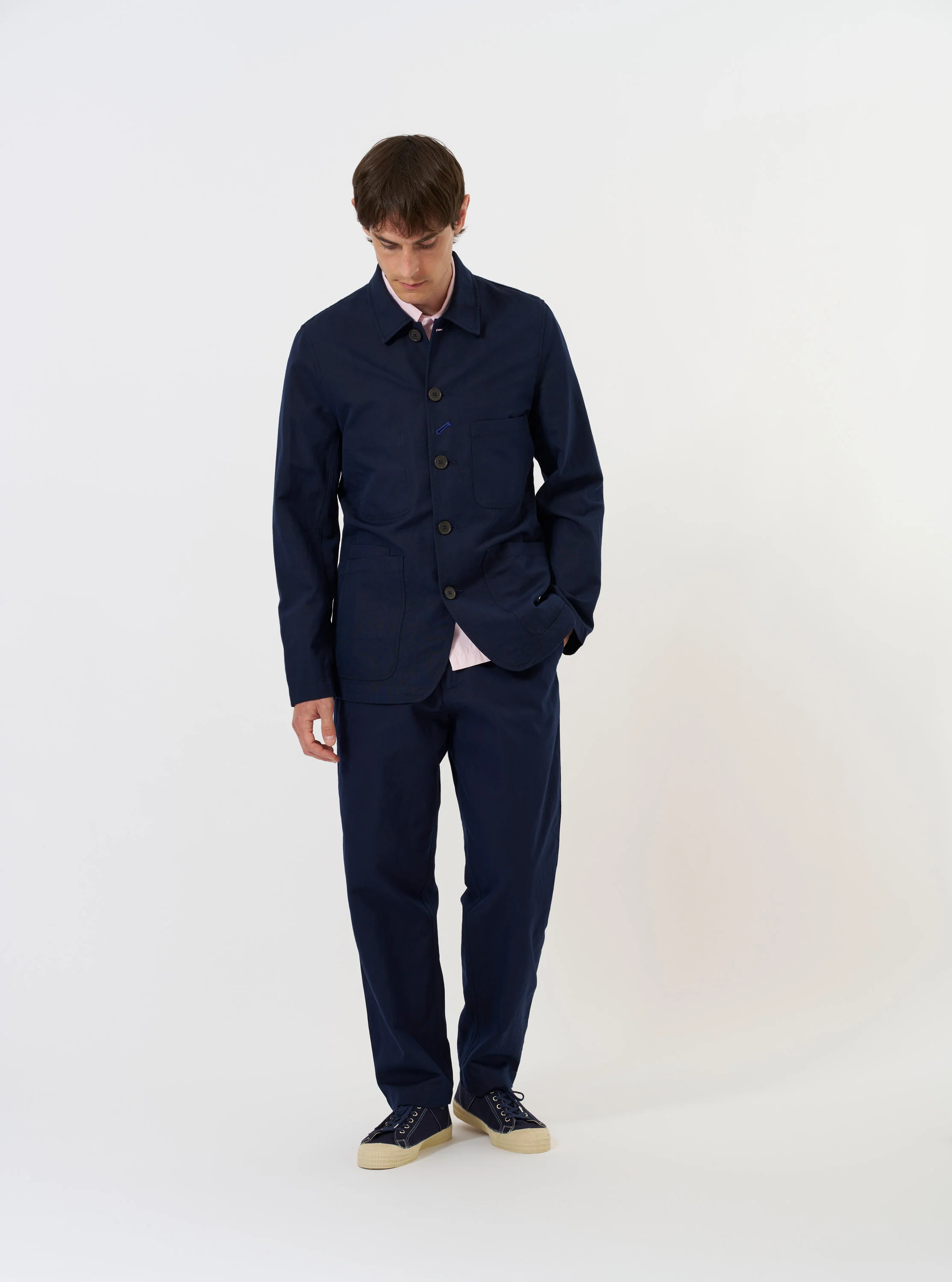 Navy Linen Slub Weave Bakers Jacket - Image 9