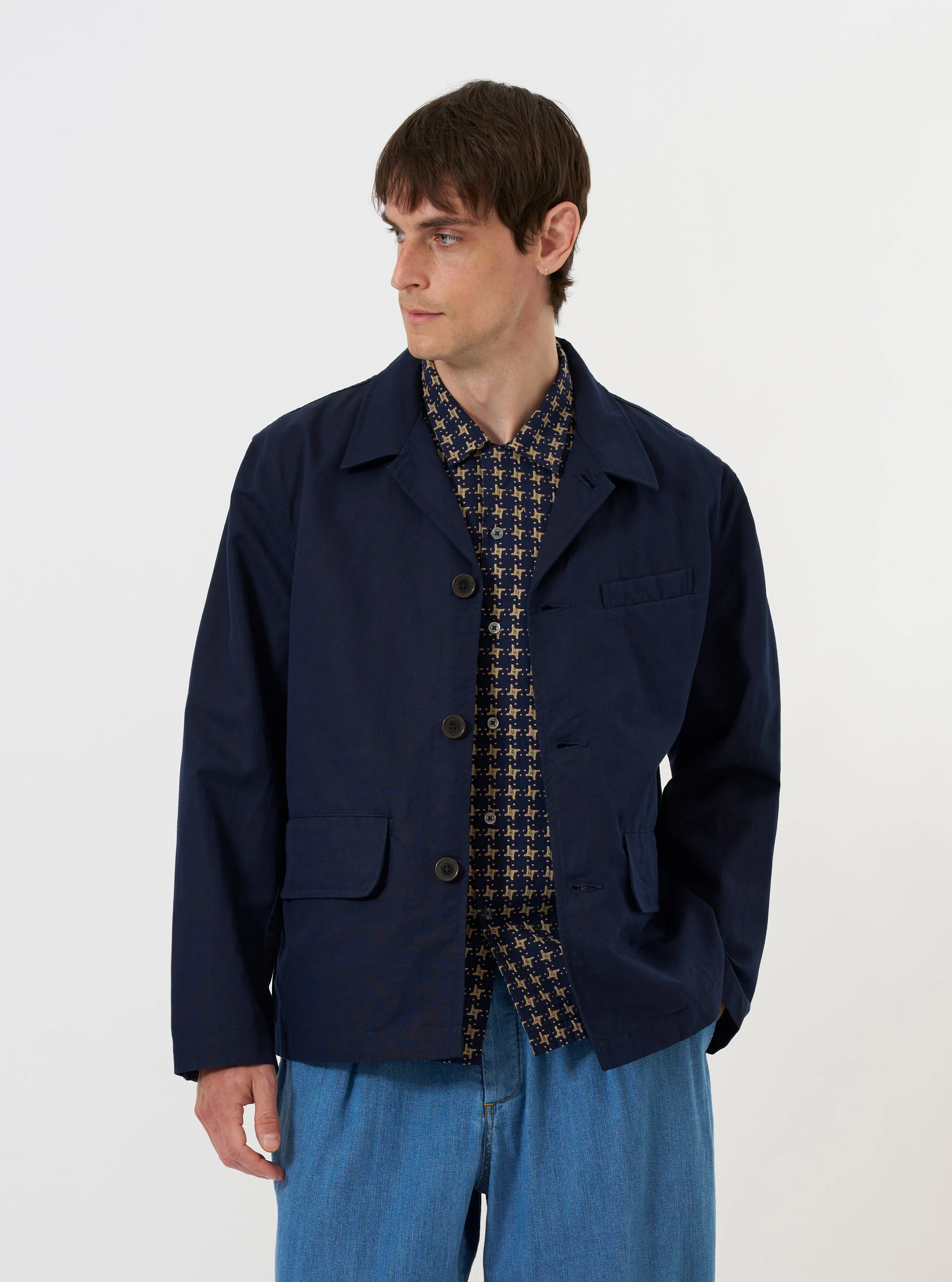 Navy Linen Slub Weave Franck Jacket - Image 2