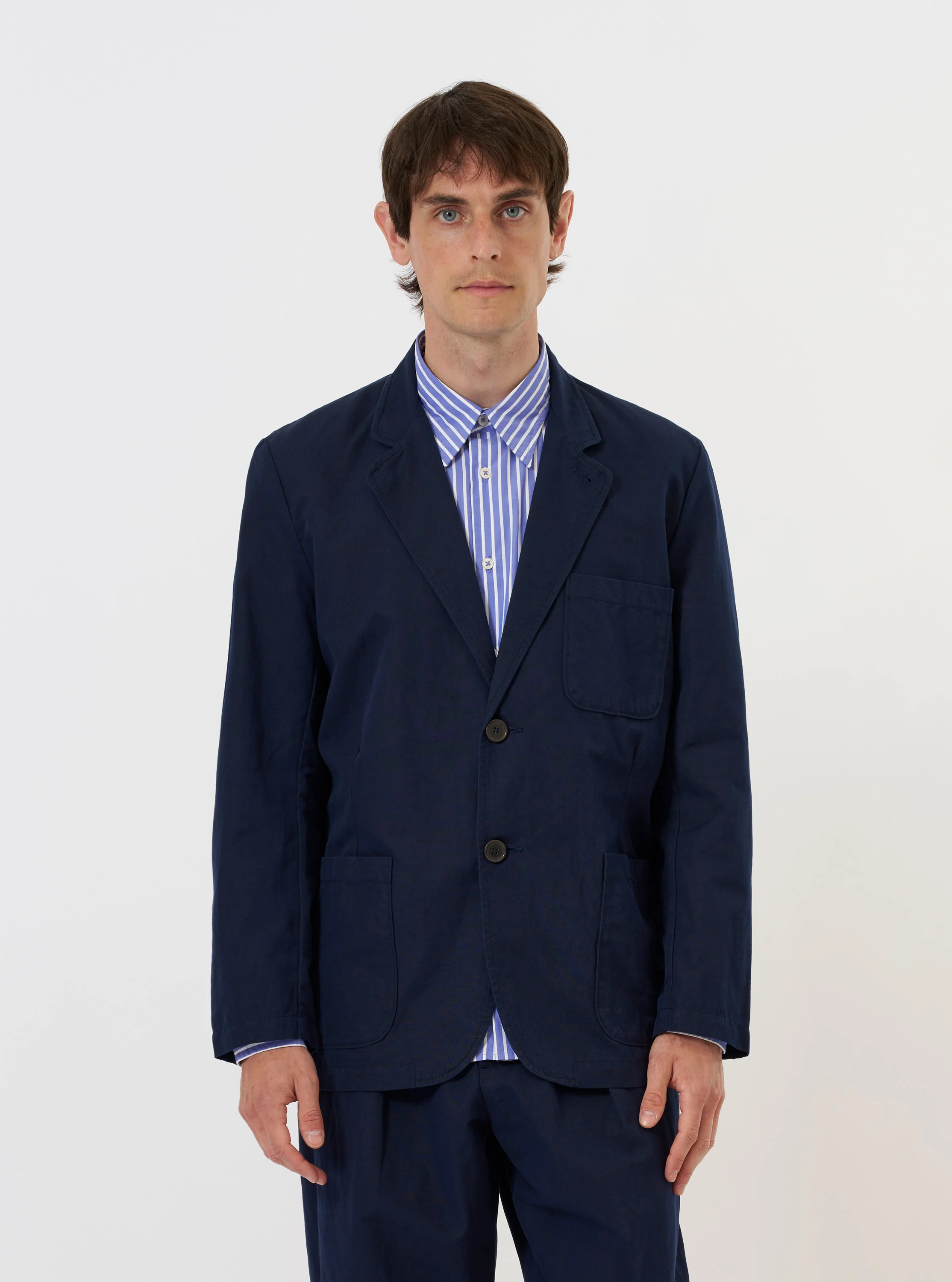 Navy Linen Slub Weave Two Button Jacket - Image 2