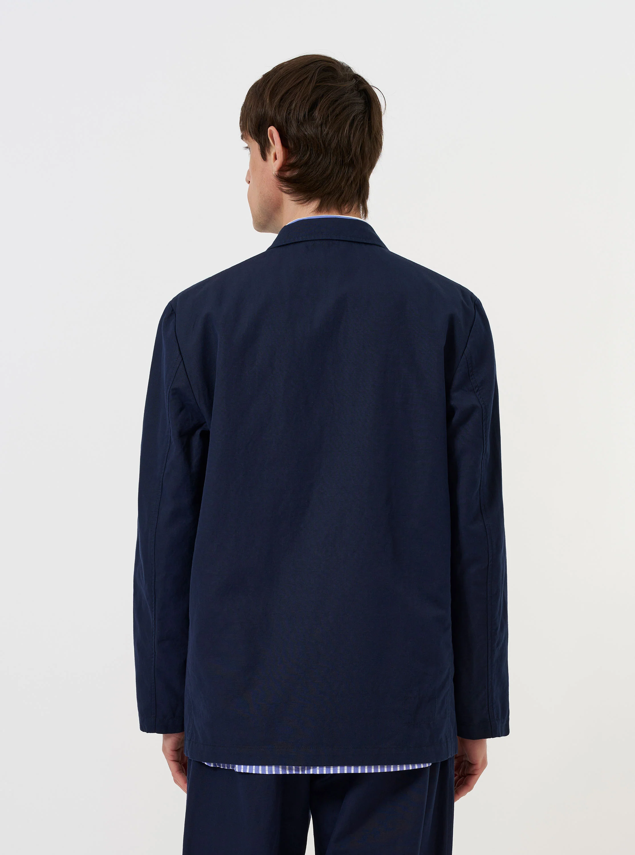 Navy Linen Slub Weave Two Button Jacket - Image 3