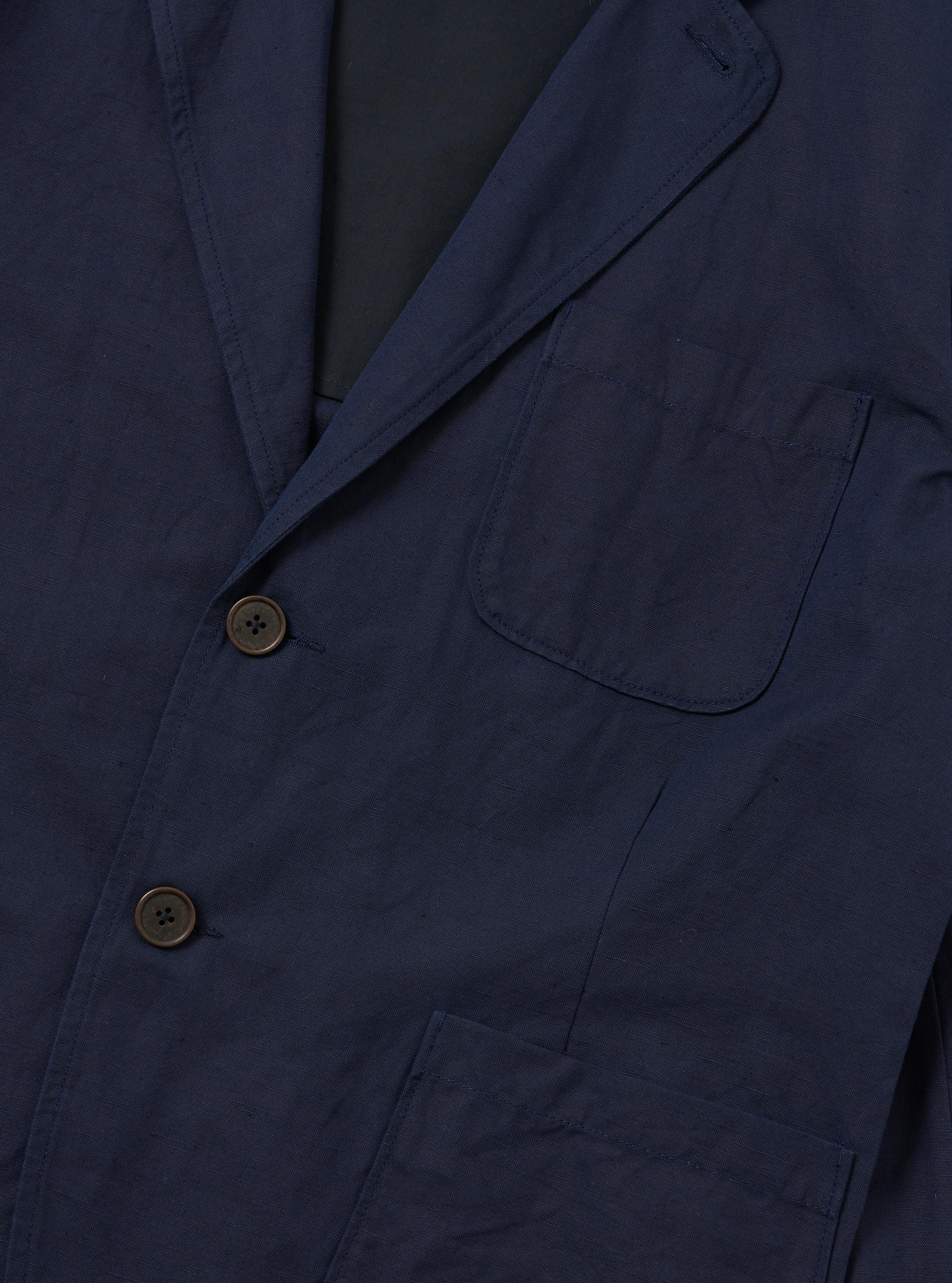 Navy Linen Slub Weave Two Button Jacket - Image 6