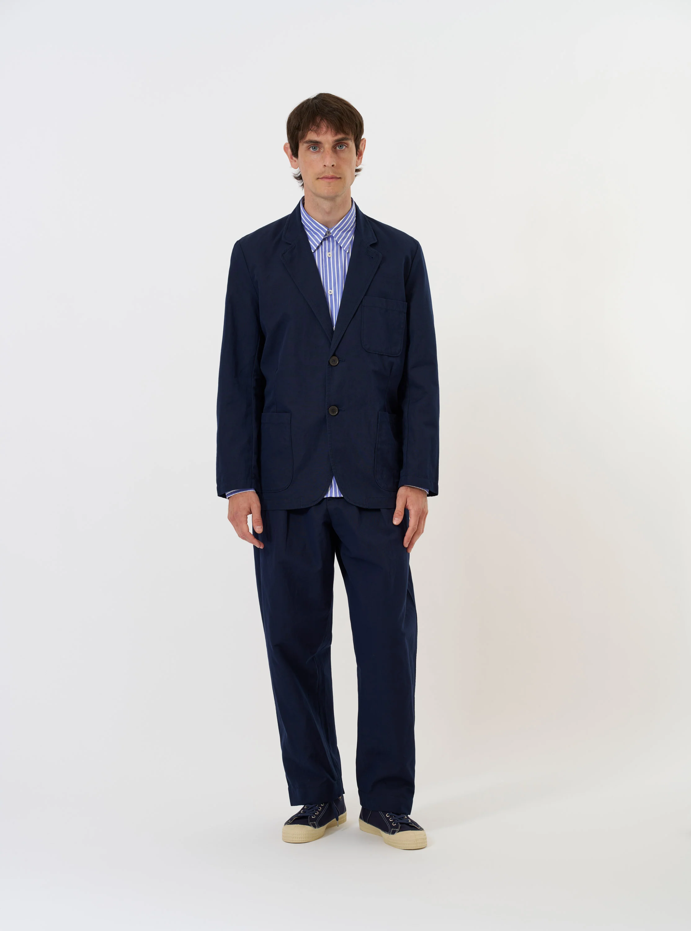 Navy Linen Slub Weave Two Button Jacket - Image 7