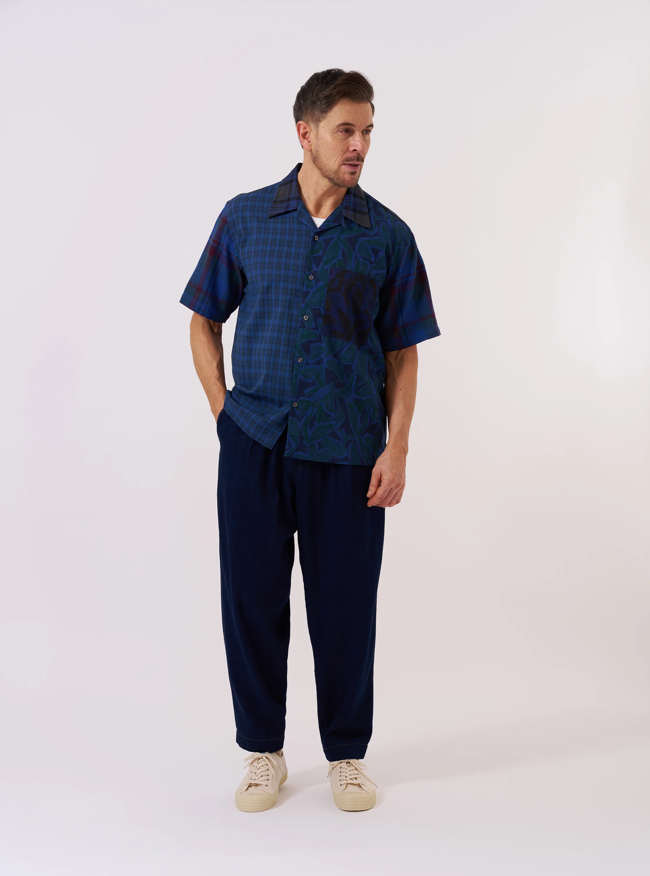 Limited Edition Navy Mixed Check Camp Shirt - Image 4