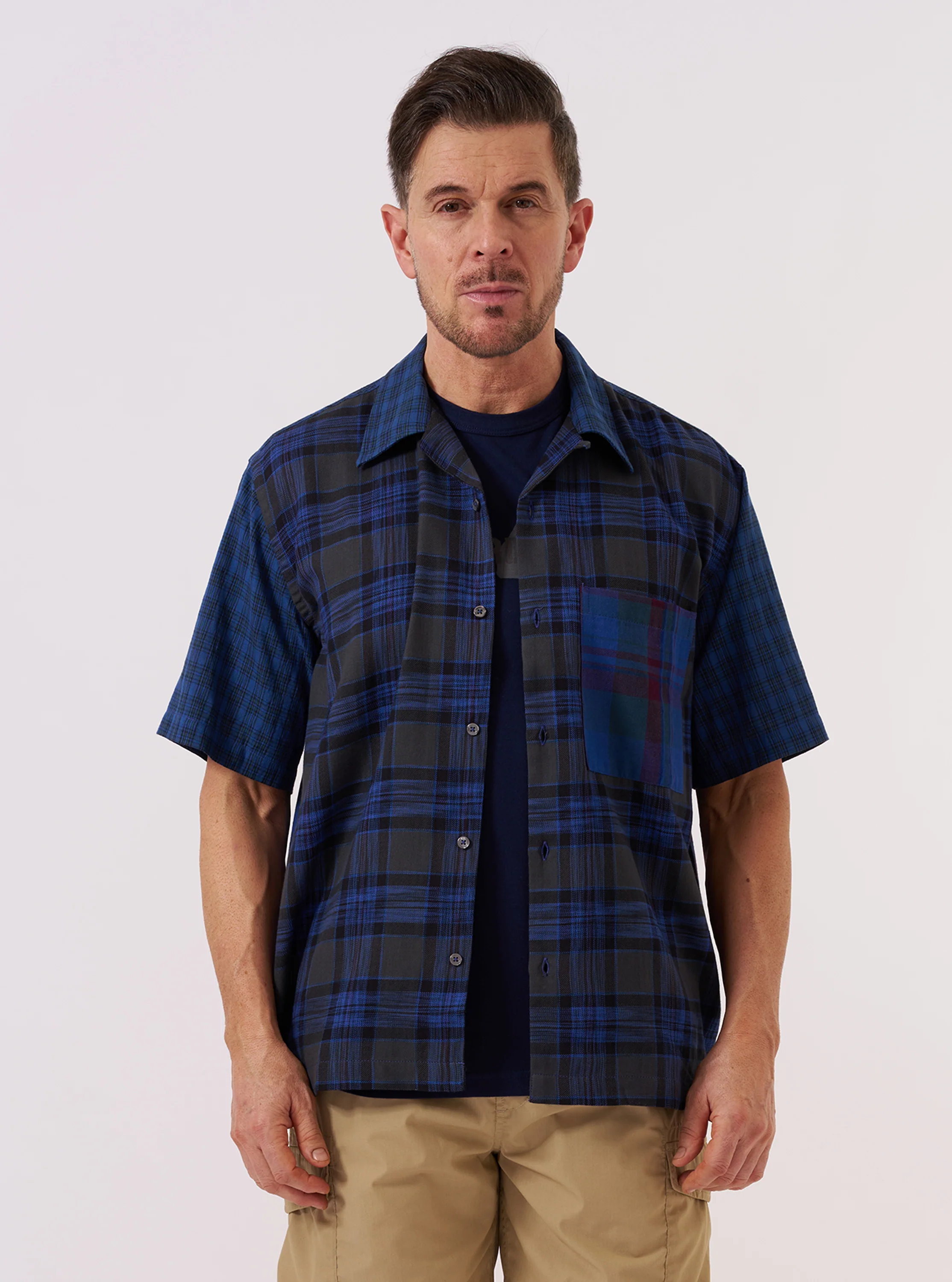 Limited Edition Navy Mixed Check Camp Shirt - Image 5