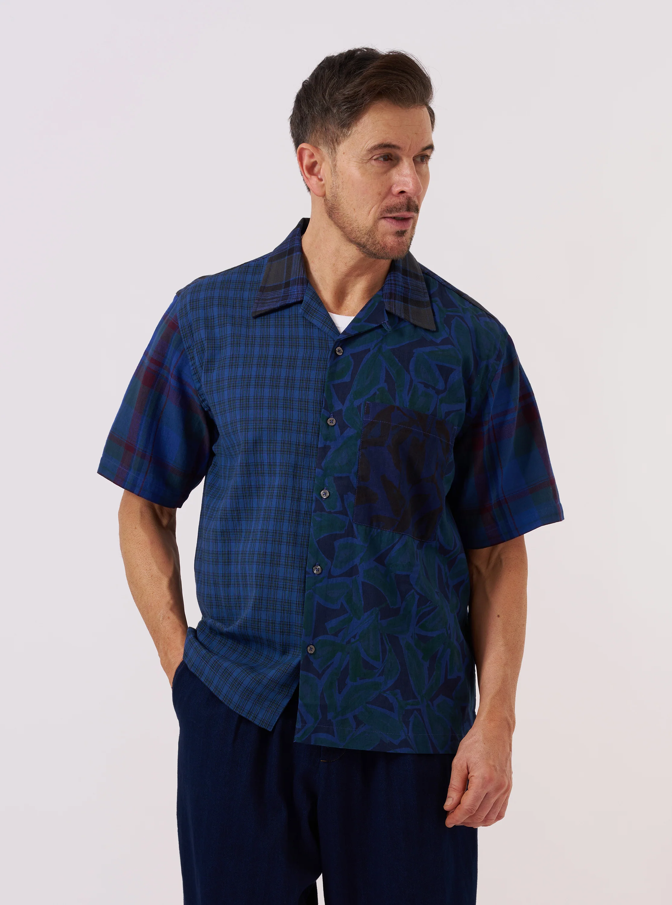 Limited Edition Navy Mixed Check Camp Shirt - Image 6