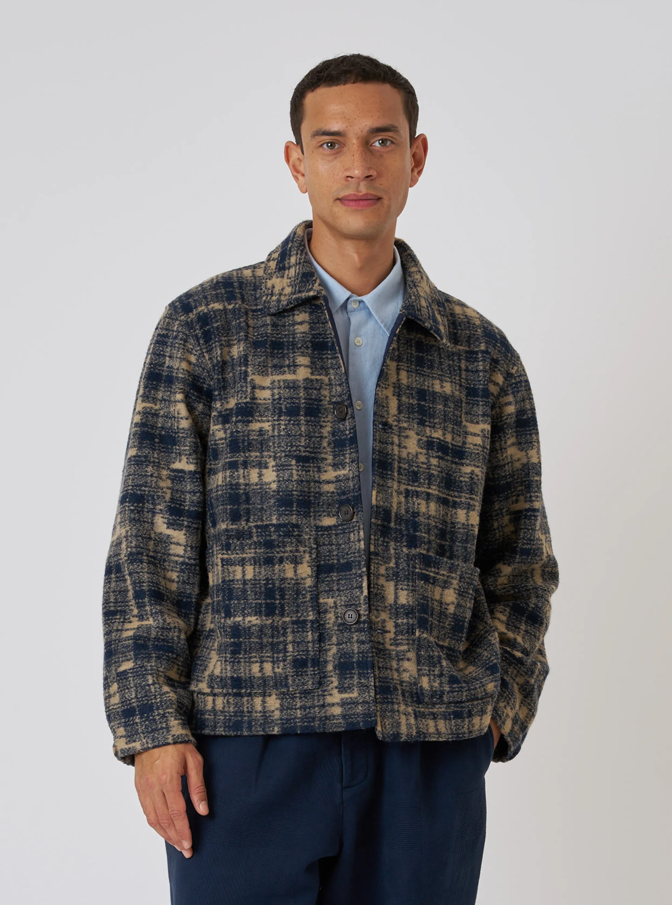 Navy Patch Check Fleece Rams Jacket - Image 2