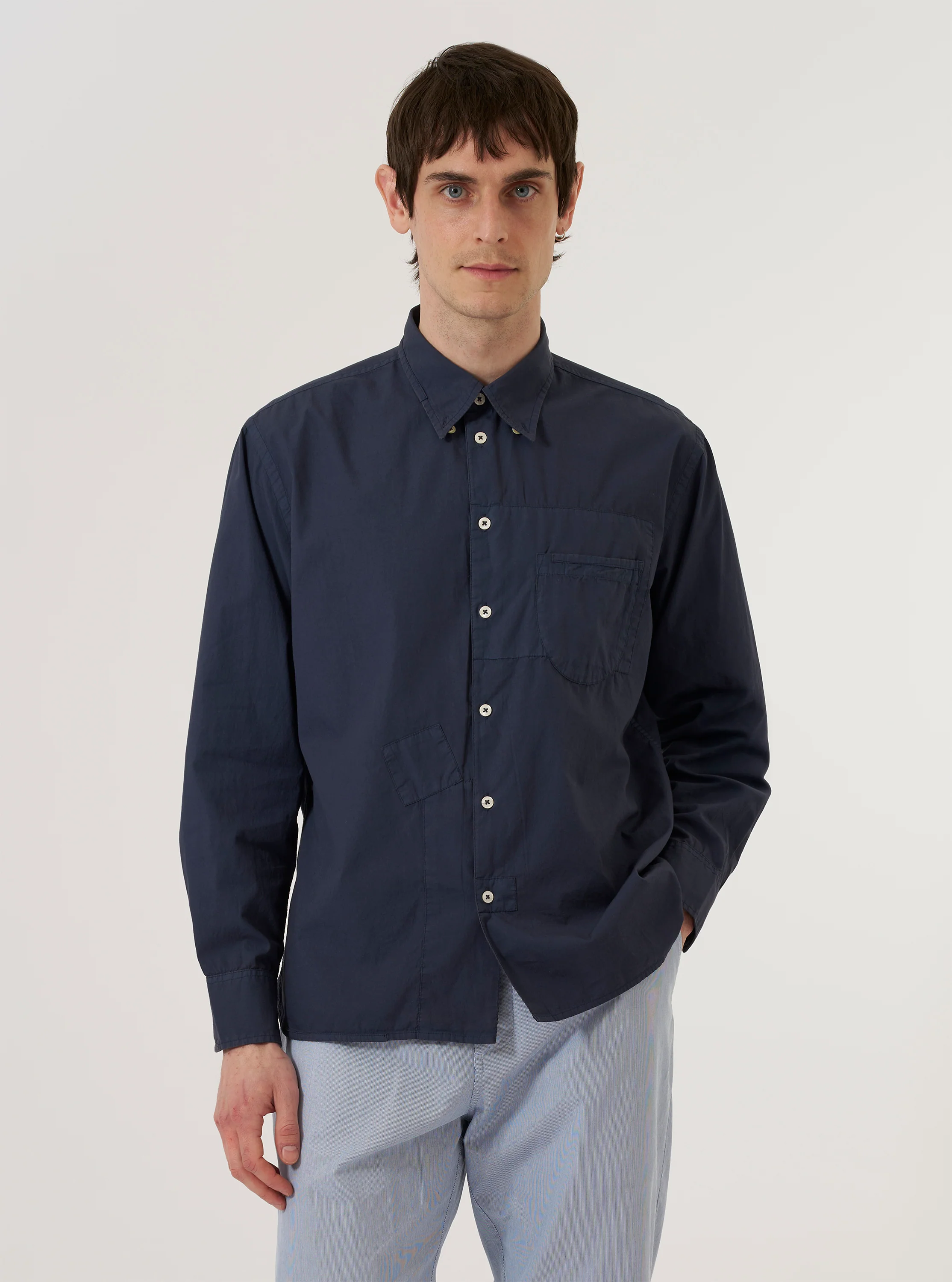 Navy Poplin Patched Lazy Day Shirt - Image 2