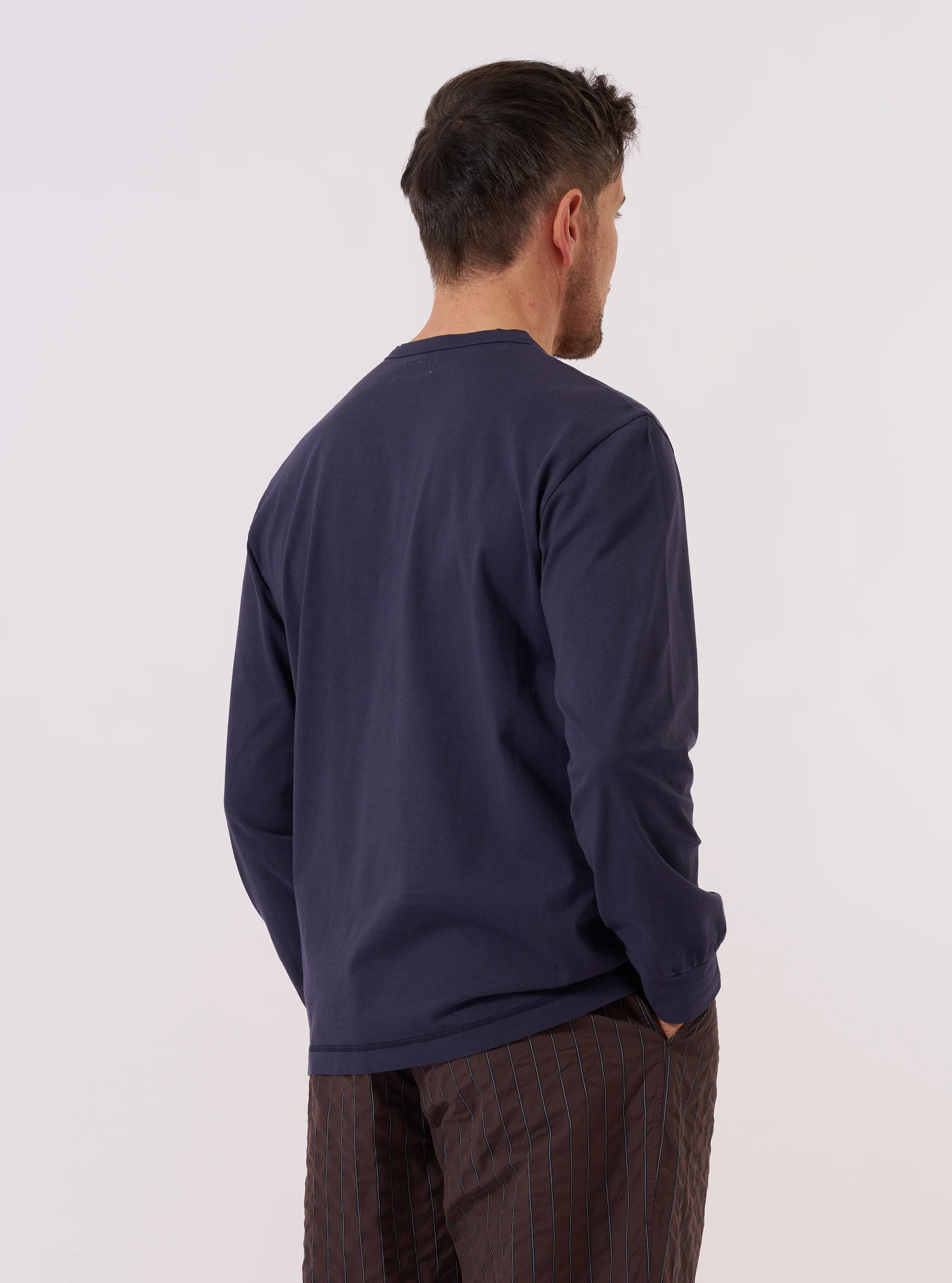 Navy Recycled/Bio Jersey Henry L/S Tee - Image 3
