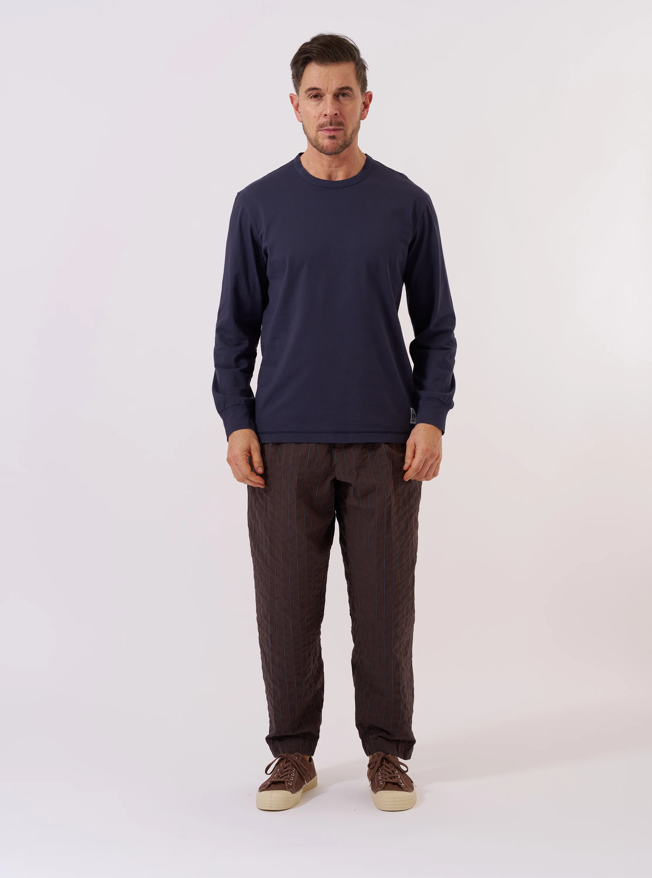 Navy Recycled/Bio Jersey Henry L/S Tee - Image 8