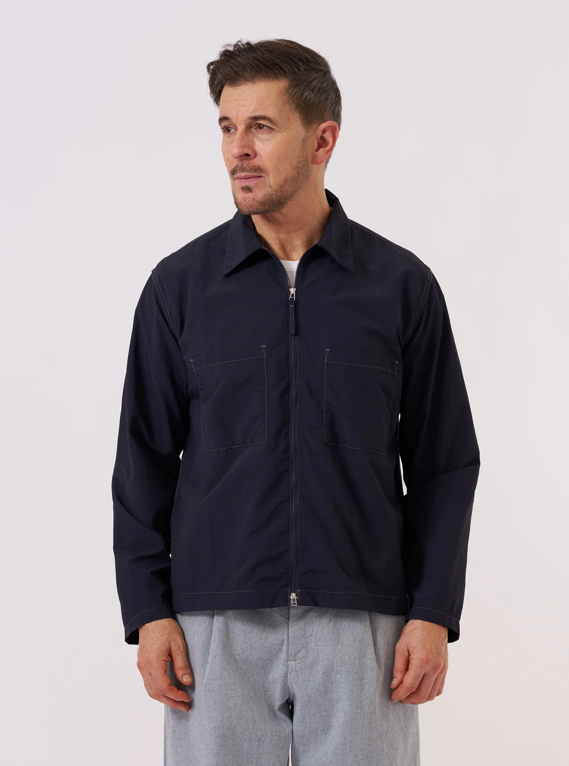 Navy Seo Recycled Nylon Zip Too Shirt - Image 2