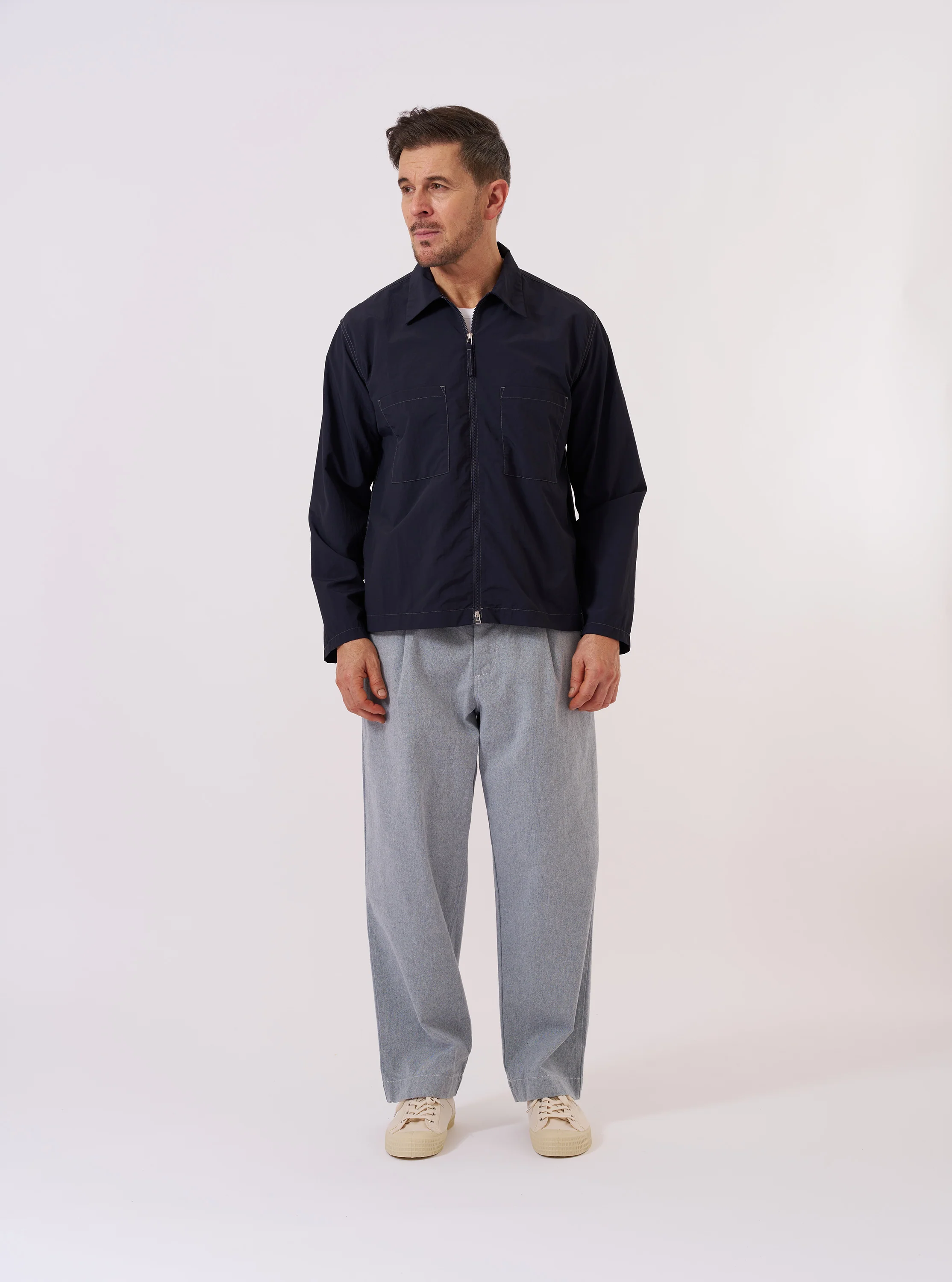 Navy Seo Recycled Nylon Zip Too Shirt - Image 8
