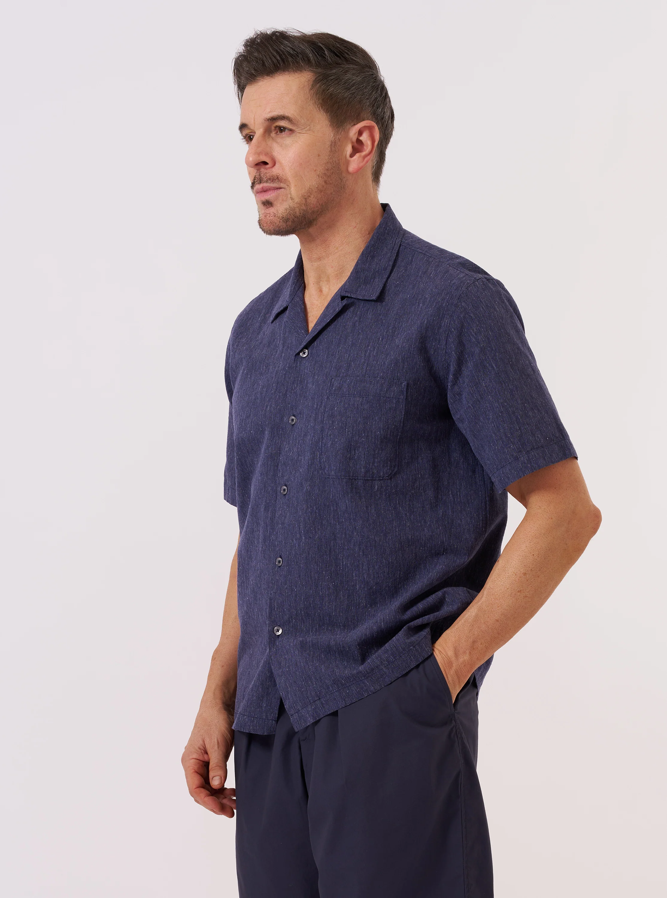 Navy Sido Linen Mix Road Shirt - Image 2