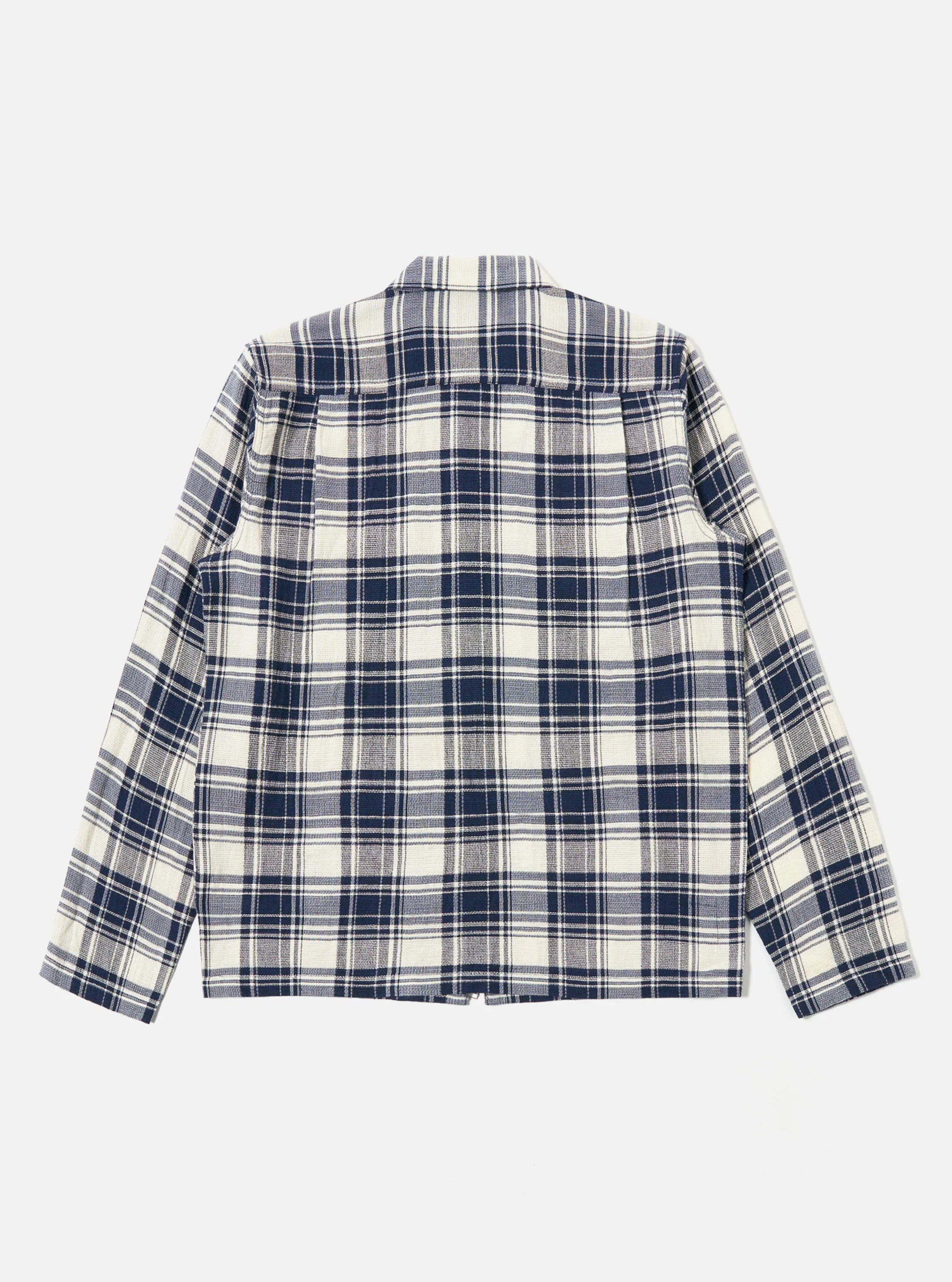 Navy Texture Plaid Zip Shirt - Image 5