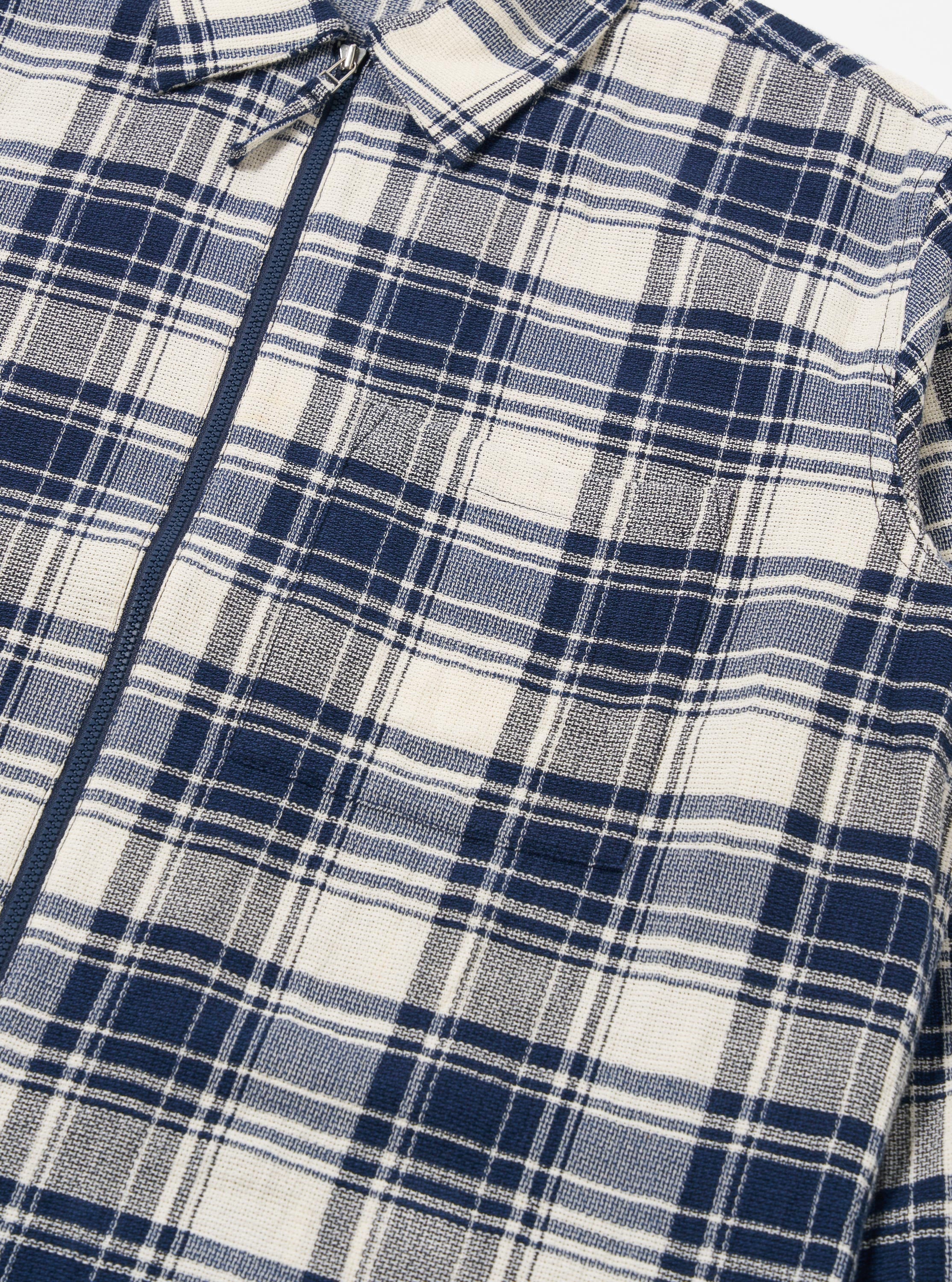 Navy Texture Plaid Zip Shirt - Image 6