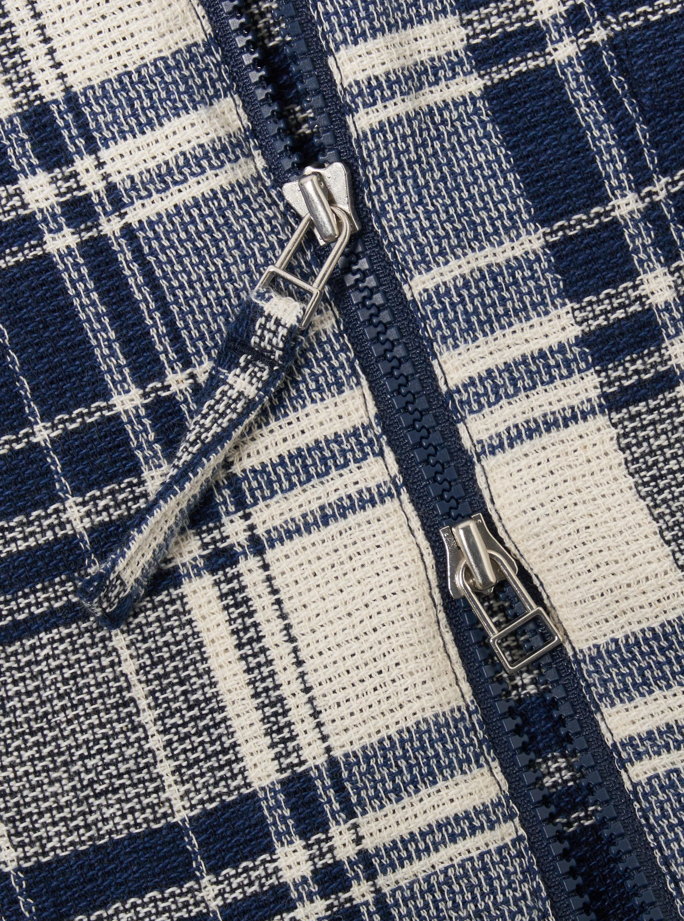Navy Texture Plaid Zip Shirt - Image 7