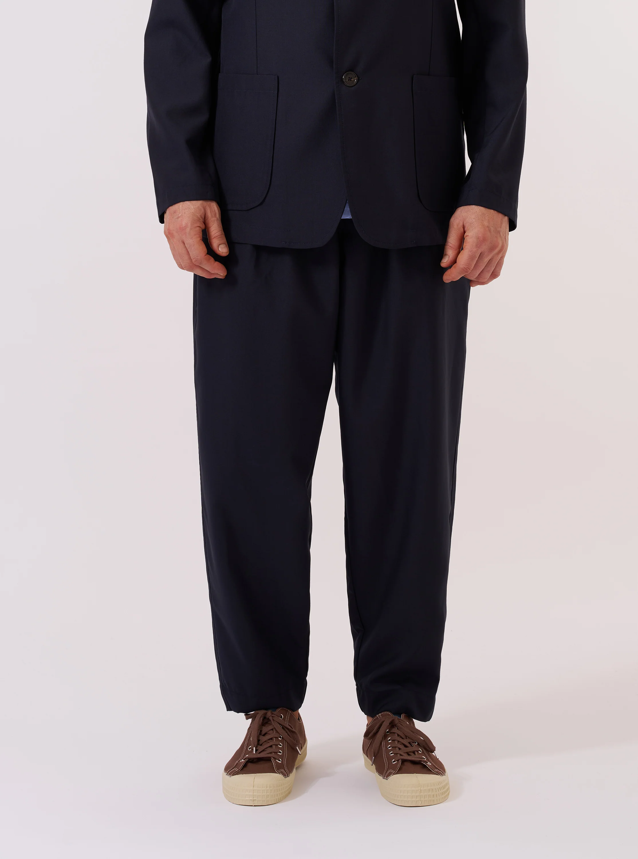 Navy Tropical Suiting Pleated Track Pant - Image 2