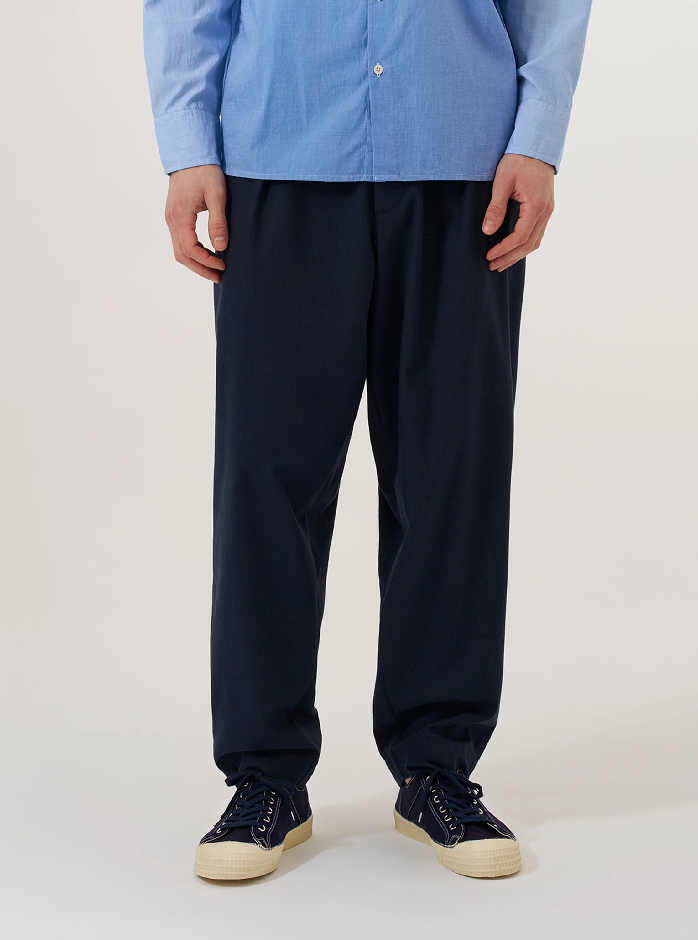Navy Valencia Cotton Pleated Track Pant - Image 2