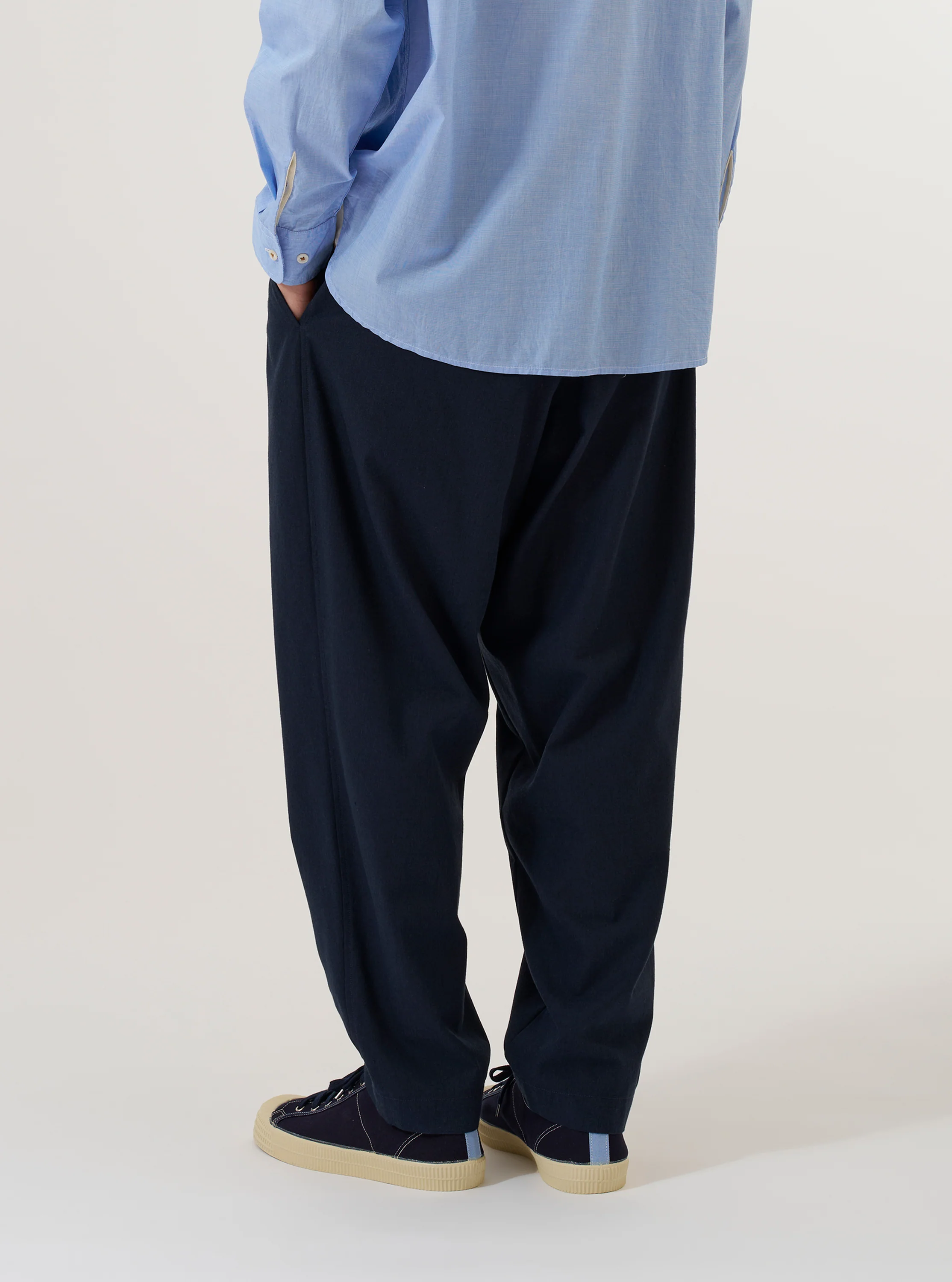 Navy Valencia Cotton Pleated Track Pant - Image 3
