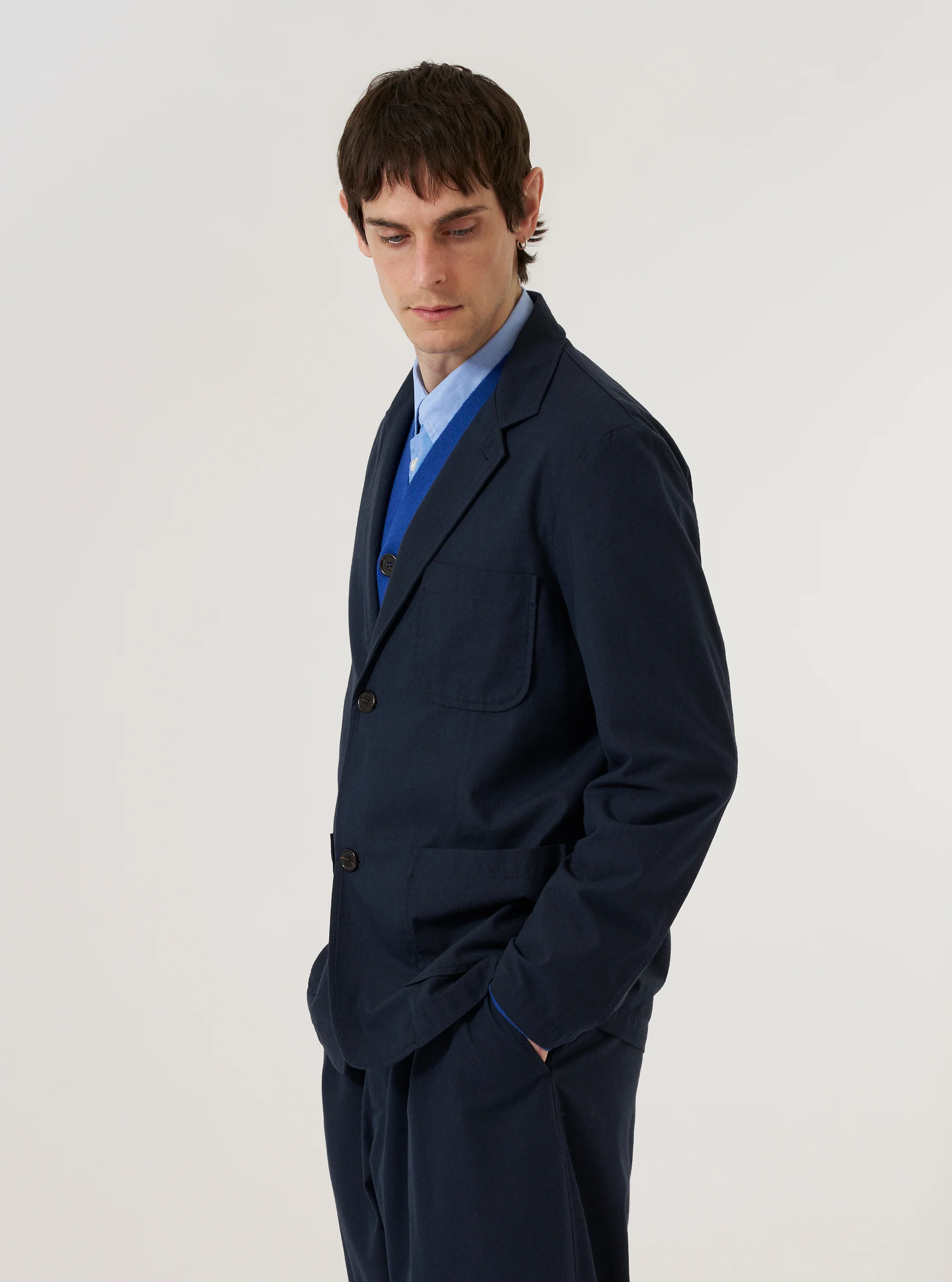Navy Valencia Cotton Two Button Jacket - Image 3