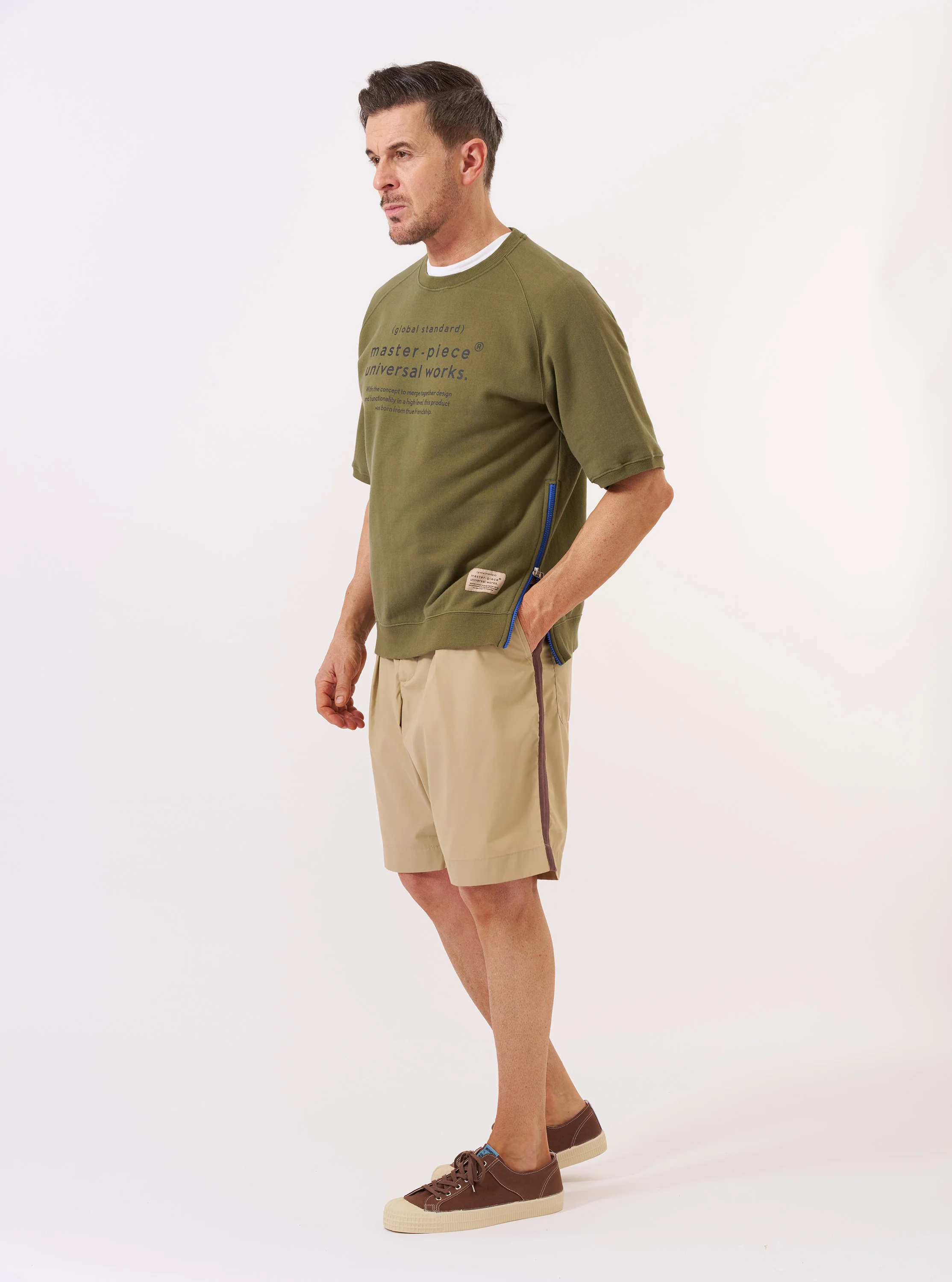 master-piece x Universal Works Olive Brush Back Sweat S/S Billy Sweat - Image 8