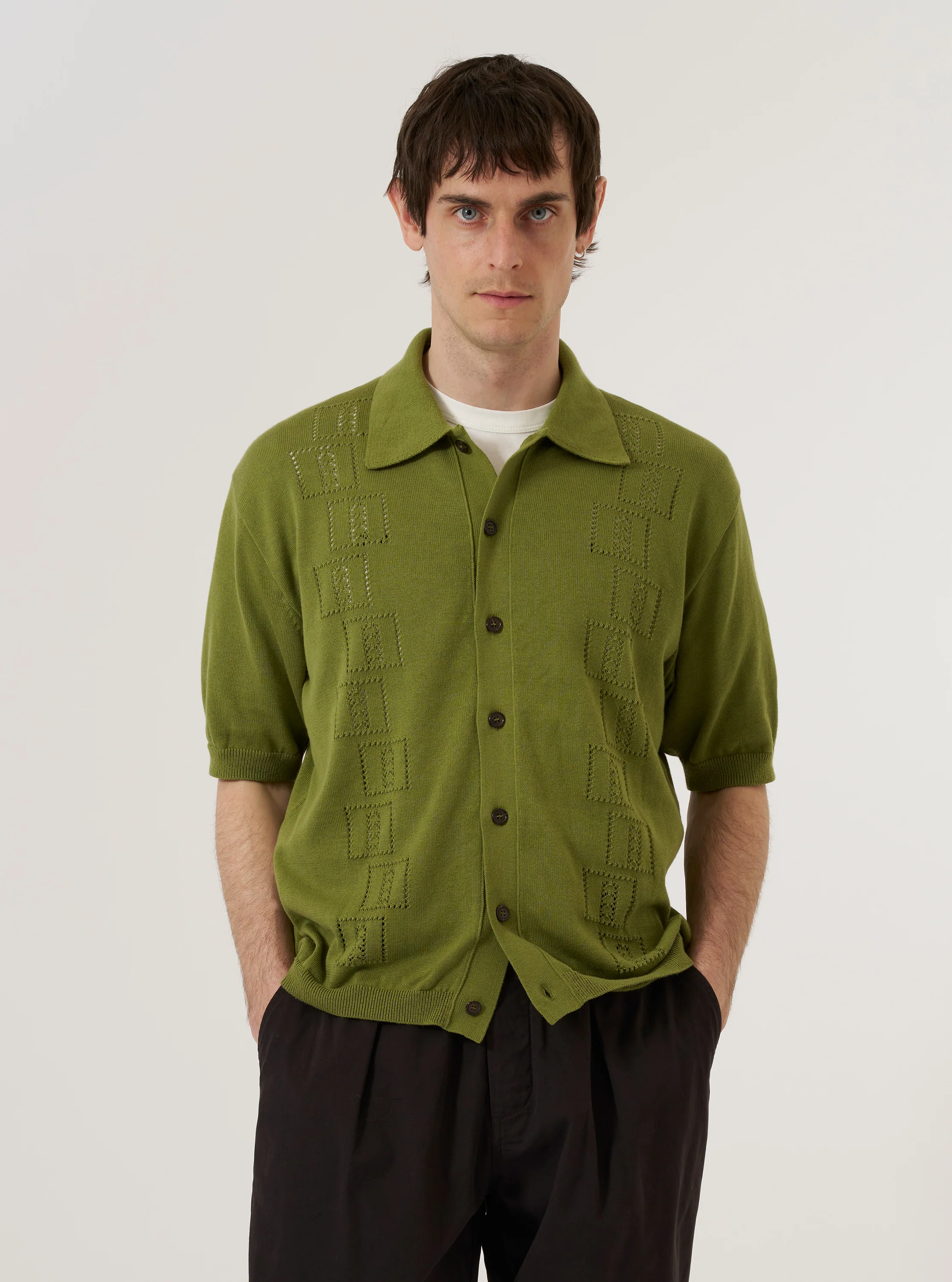 Olive Cotton Lace Knit Jonny Knit Shirt - Image 2