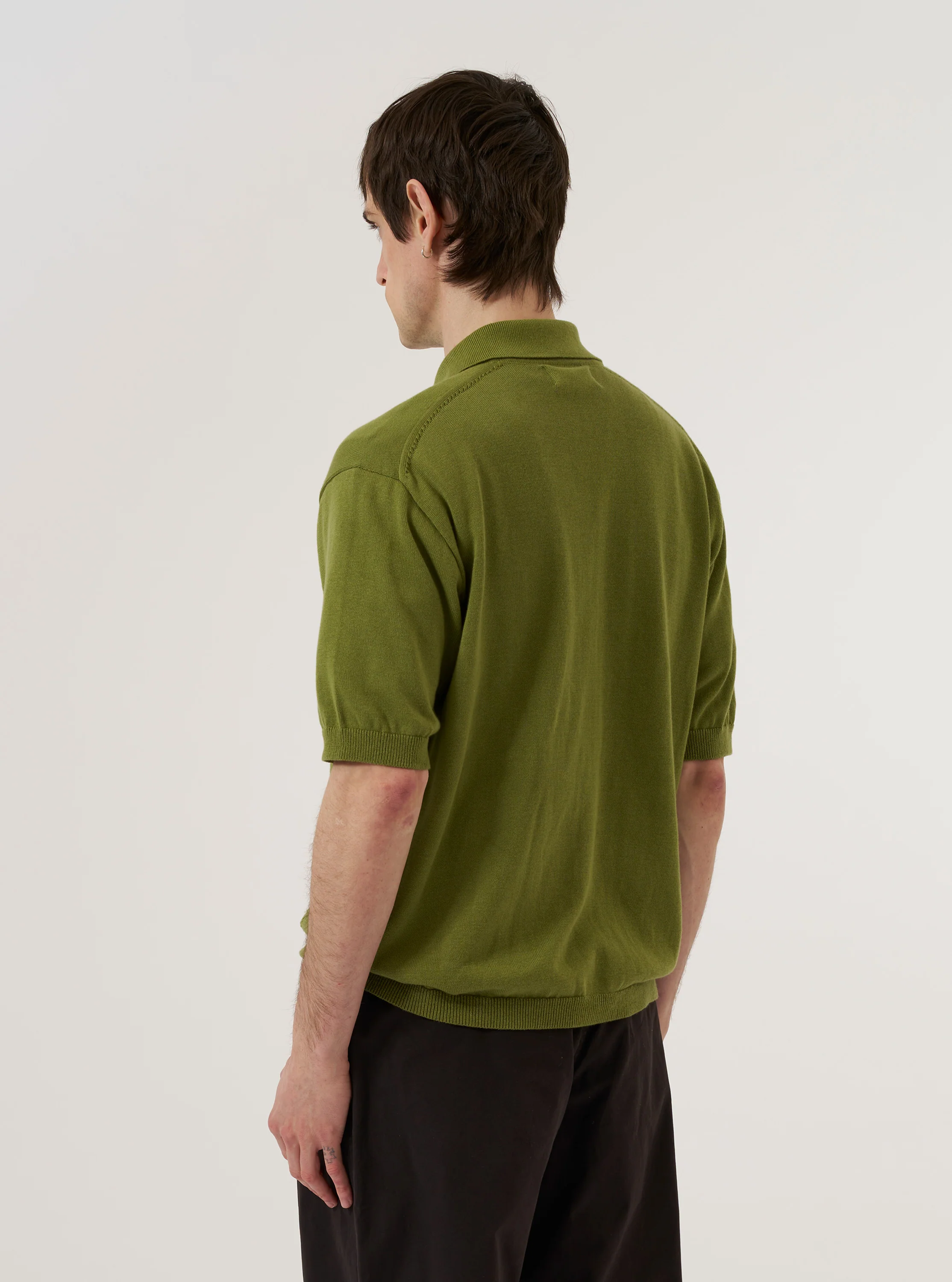 Olive Cotton Lace Knit Jonny Knit Shirt - Image 3