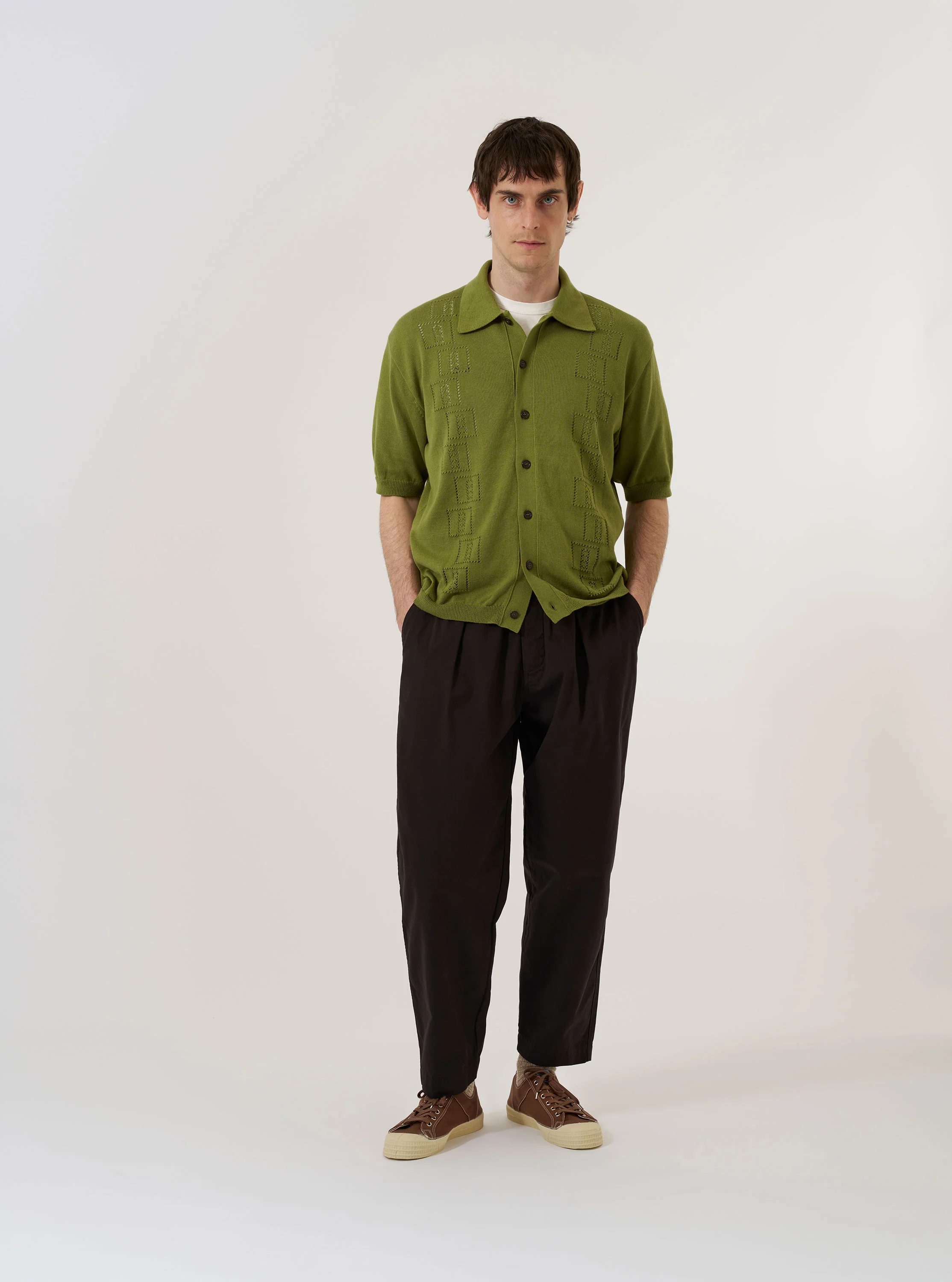 Olive Cotton Lace Knit Jonny Knit Shirt - Image 7