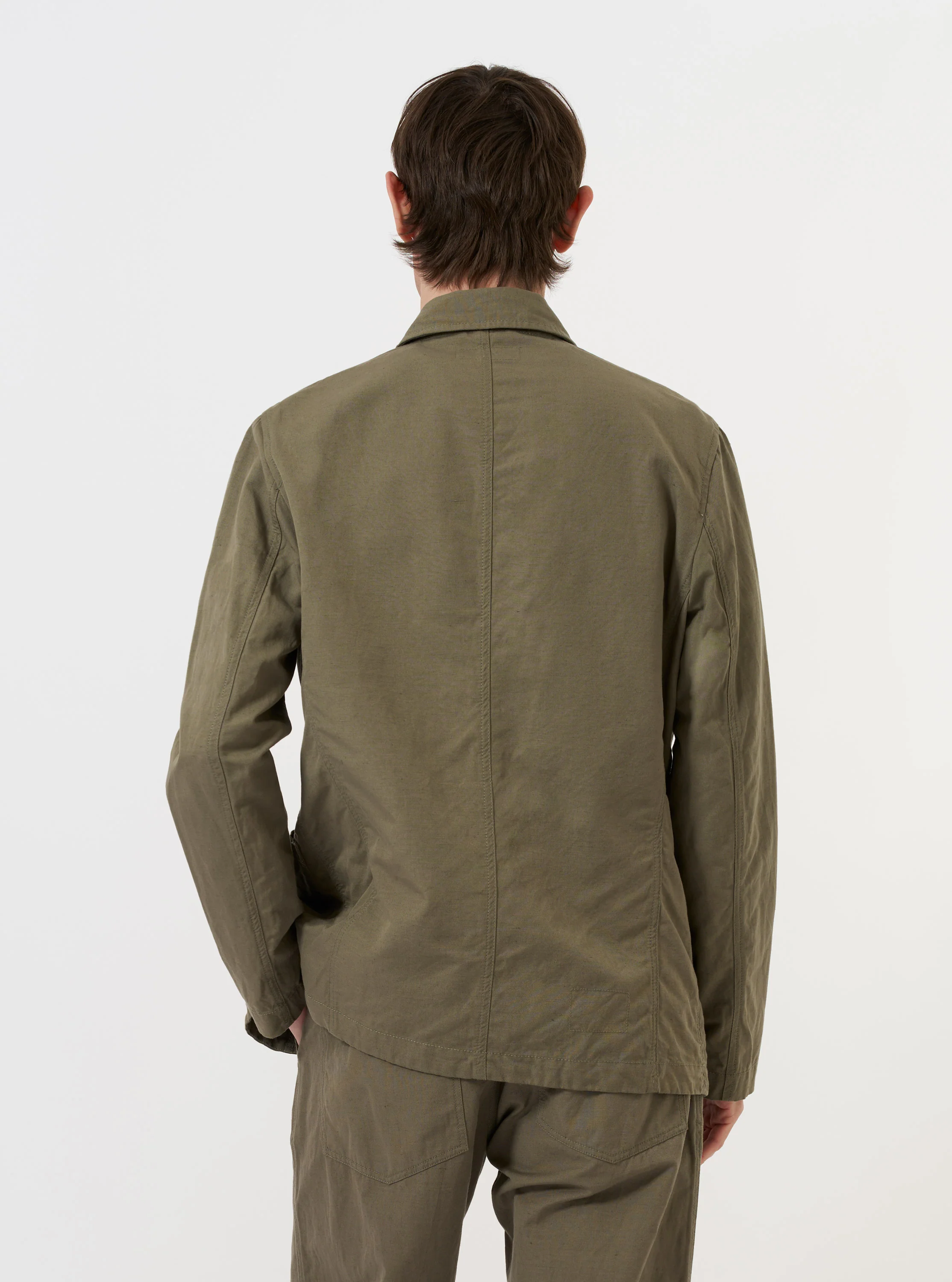 Olive Linen Slub Weave Bakers Jacket - Image 3