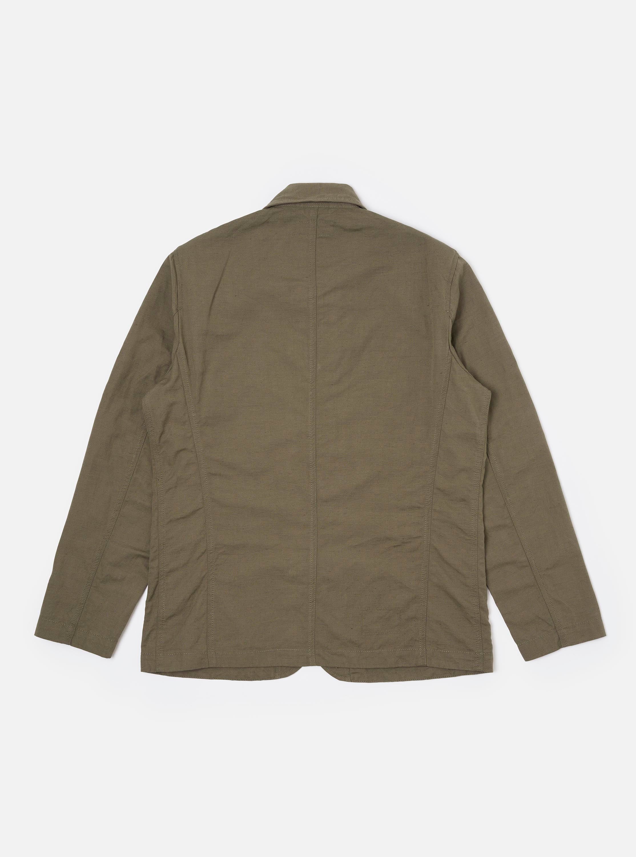 Olive Linen Slub Weave Bakers Jacket - Image 5
