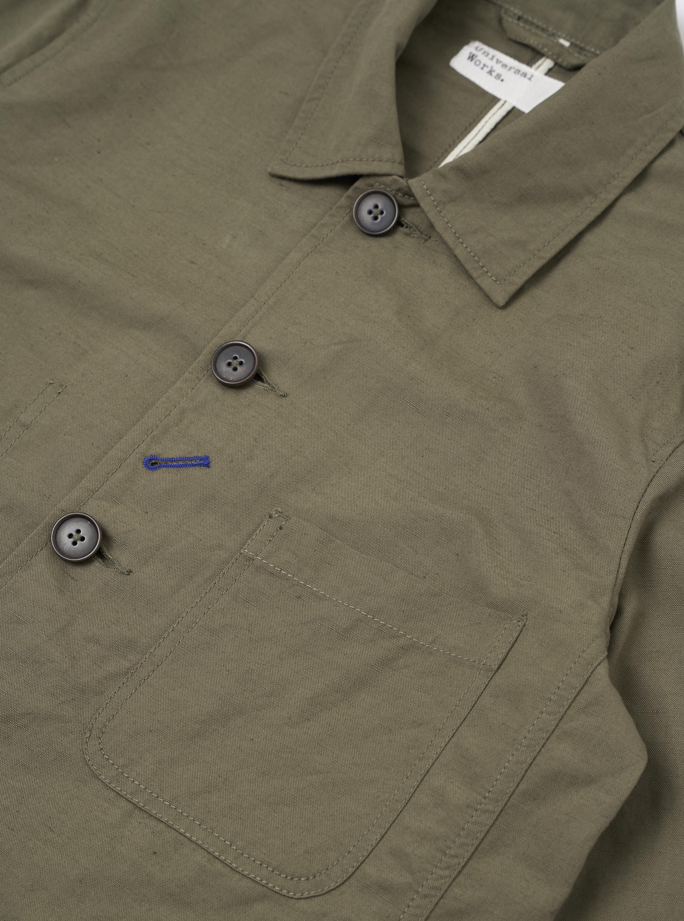 Olive Linen Slub Weave Bakers Jacket - Image 6