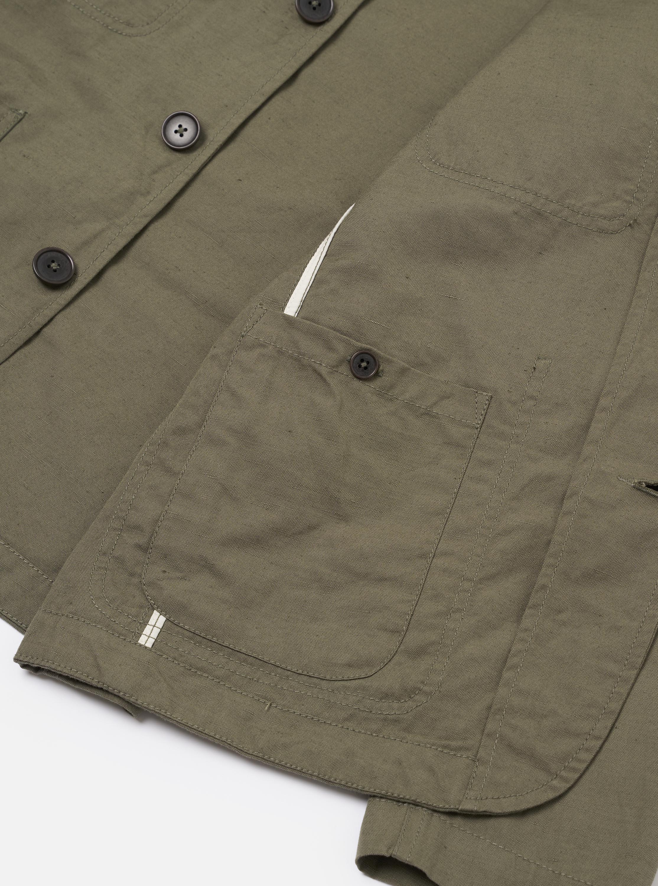 Olive Linen Slub Weave Bakers Jacket - Image 7