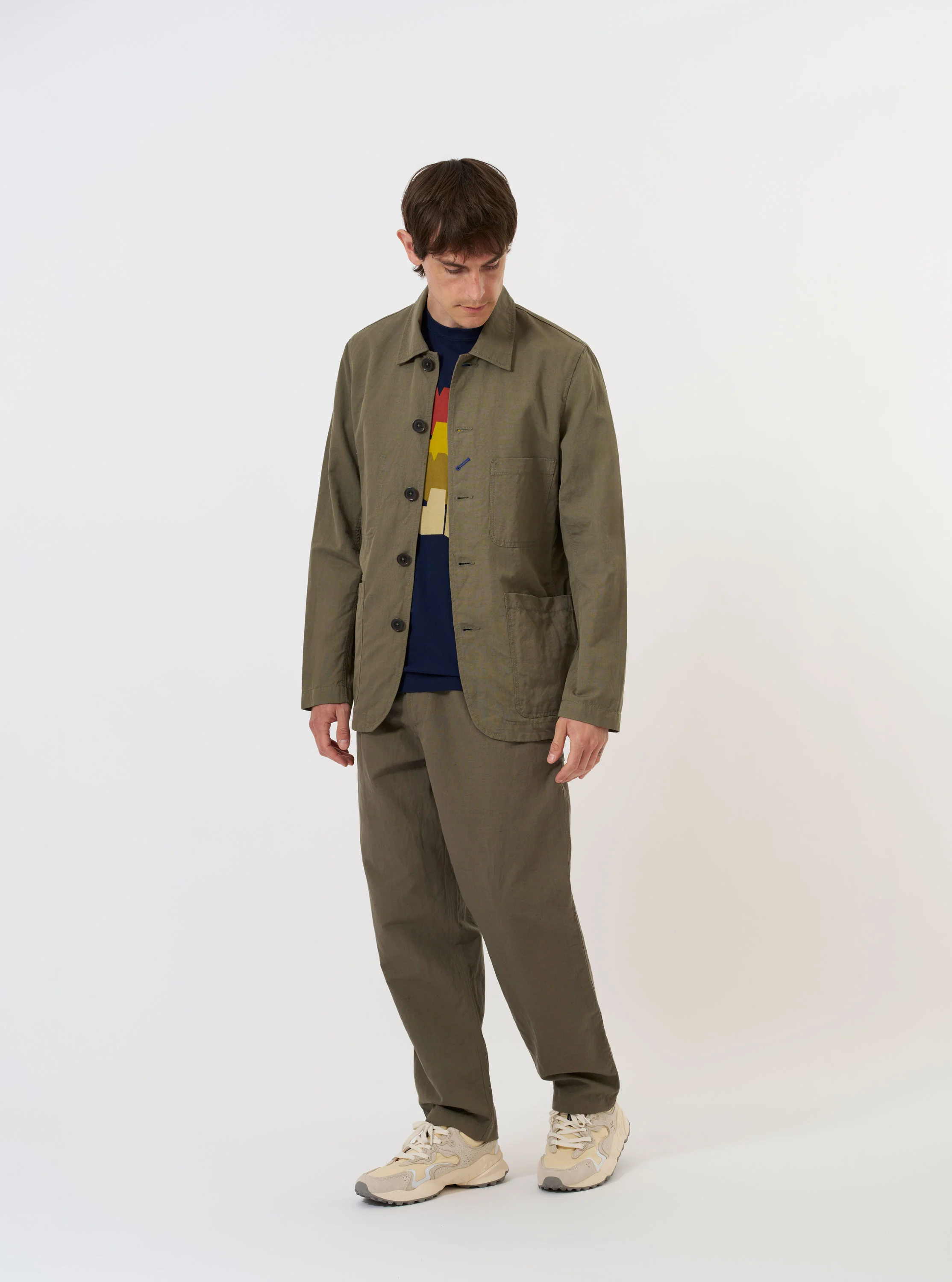 Olive Linen Slub Weave Bakers Jacket - Image 8