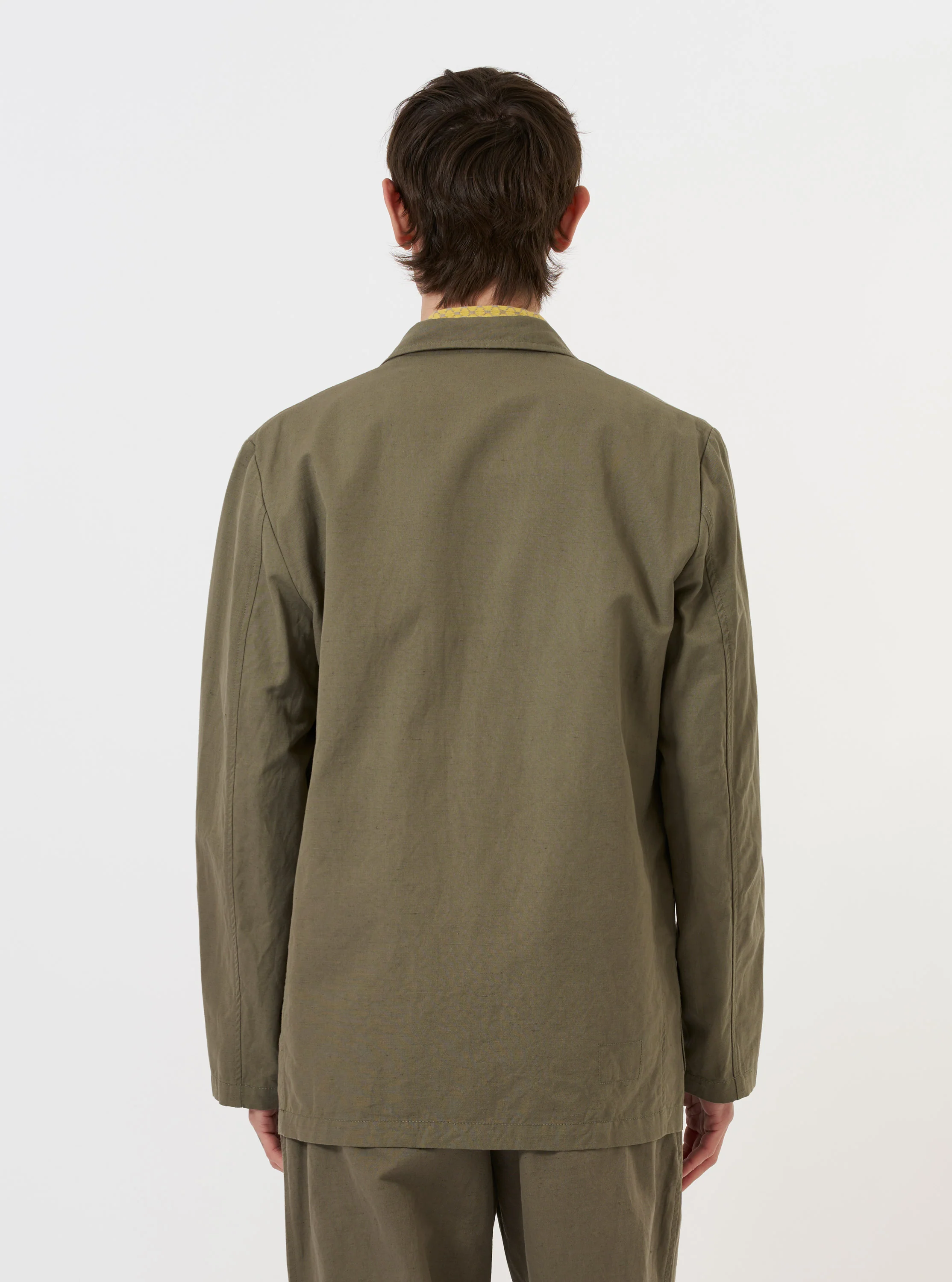 Olive Linen Slub Weave Two Button Jacket - Image 3
