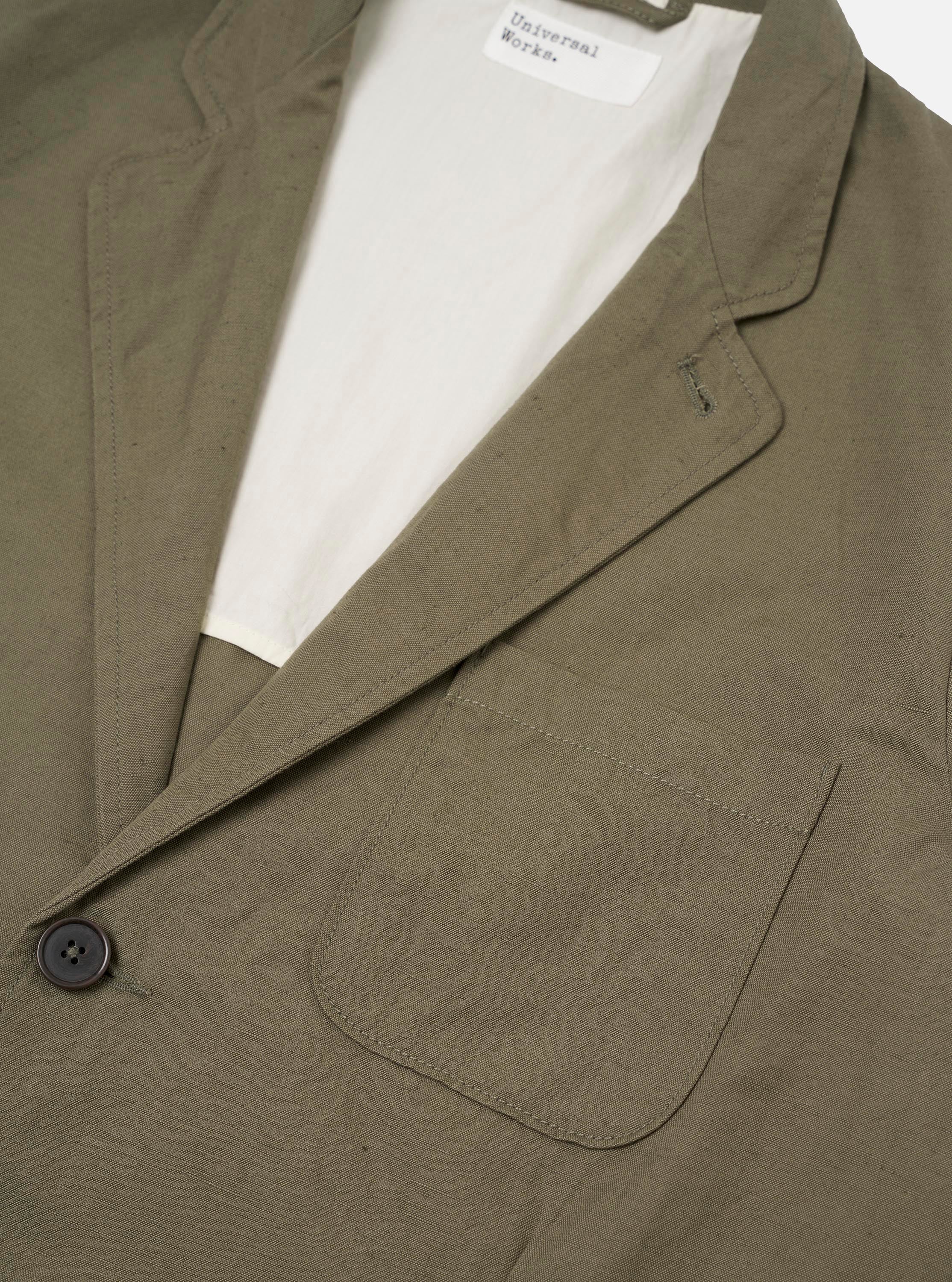 Olive Linen Slub Weave Two Button Jacket - Image 7