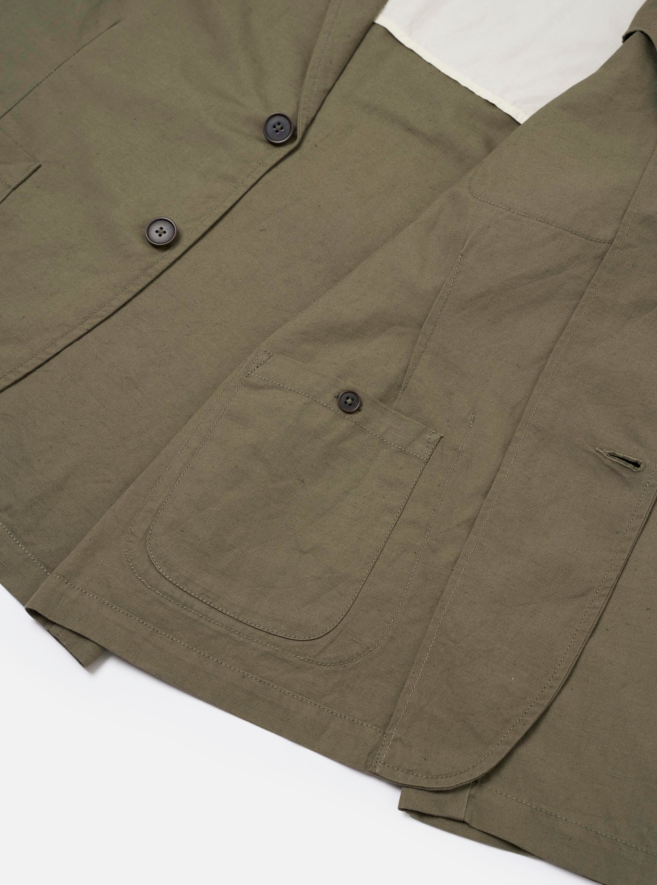 Olive Linen Slub Weave Two Button Jacket - Image 8