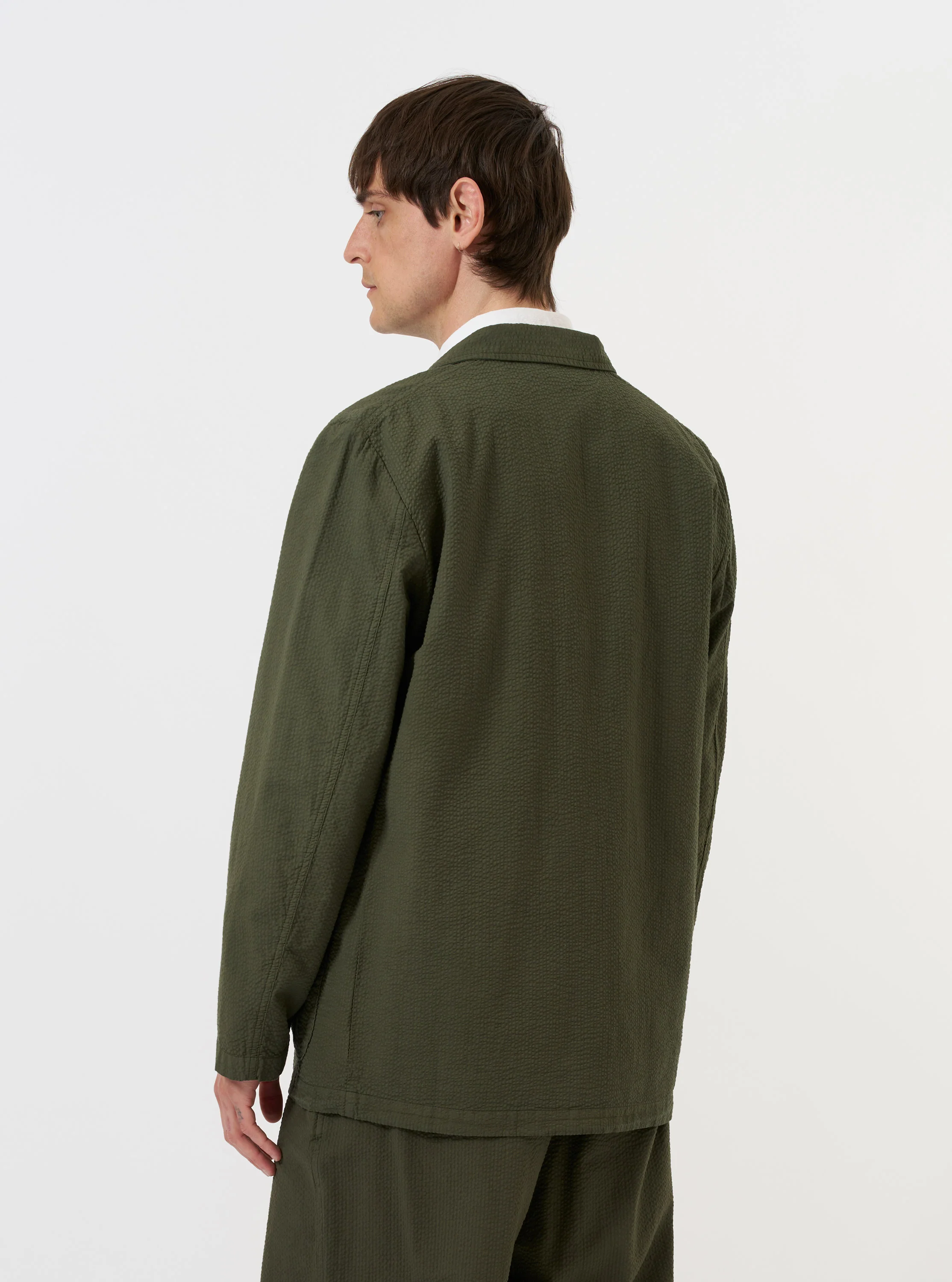 Olive Merida Seersucker Three Button Jacket - Image 3
