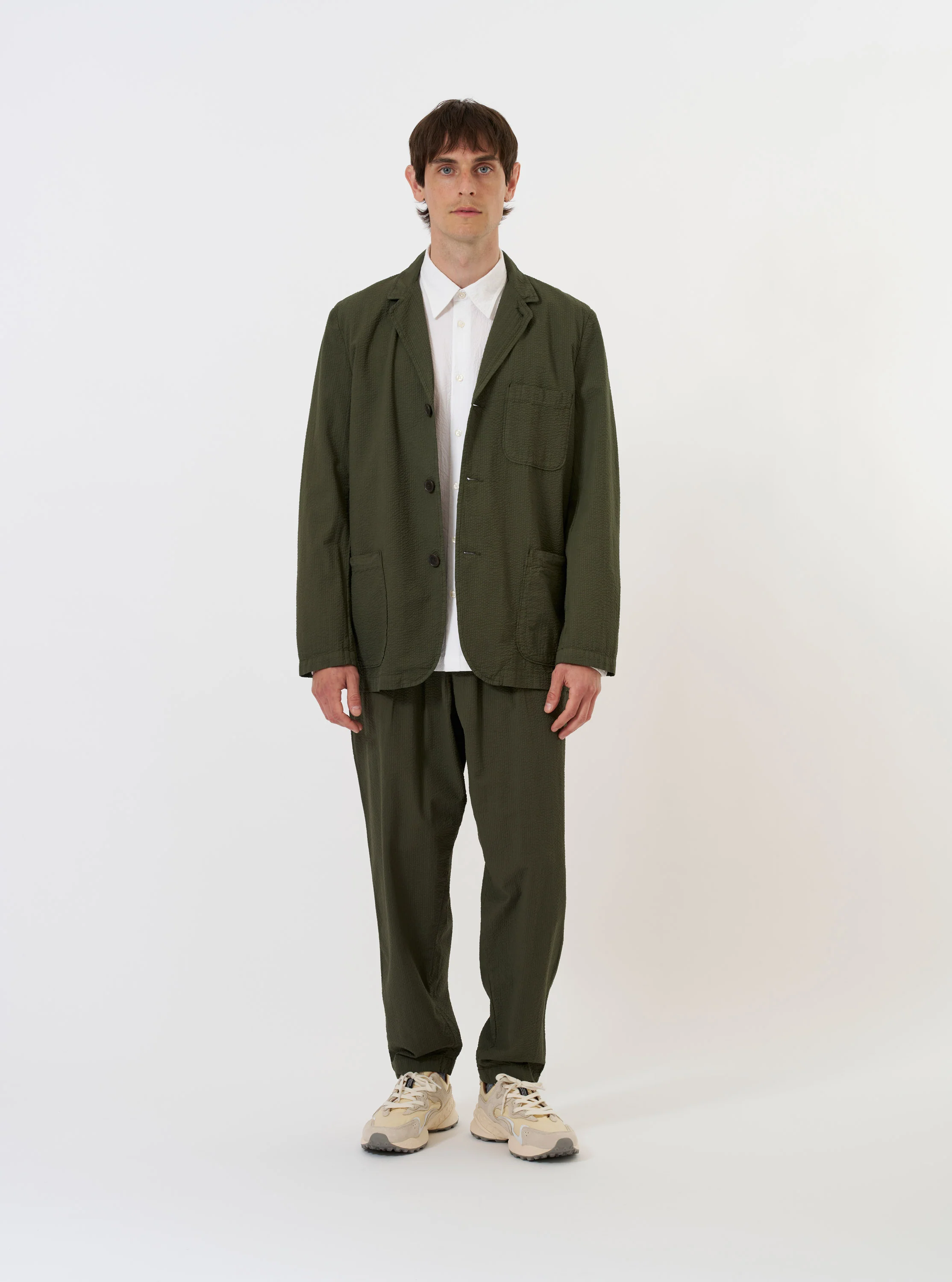 Olive Merida Seersucker Three Button Jacket - Image 8