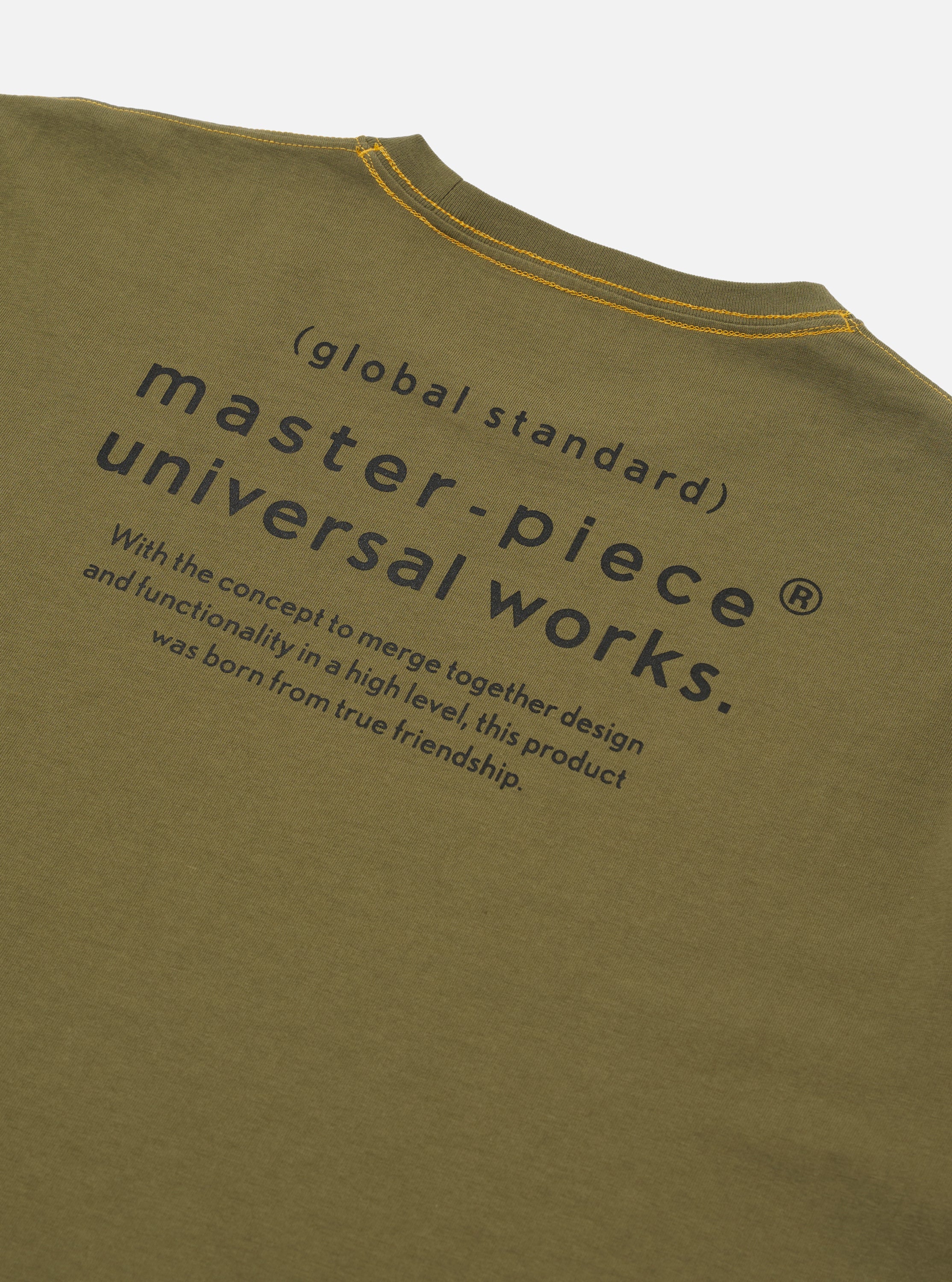 master-piece x Universal Works Olive Single Jersey Print Tee - Image 8