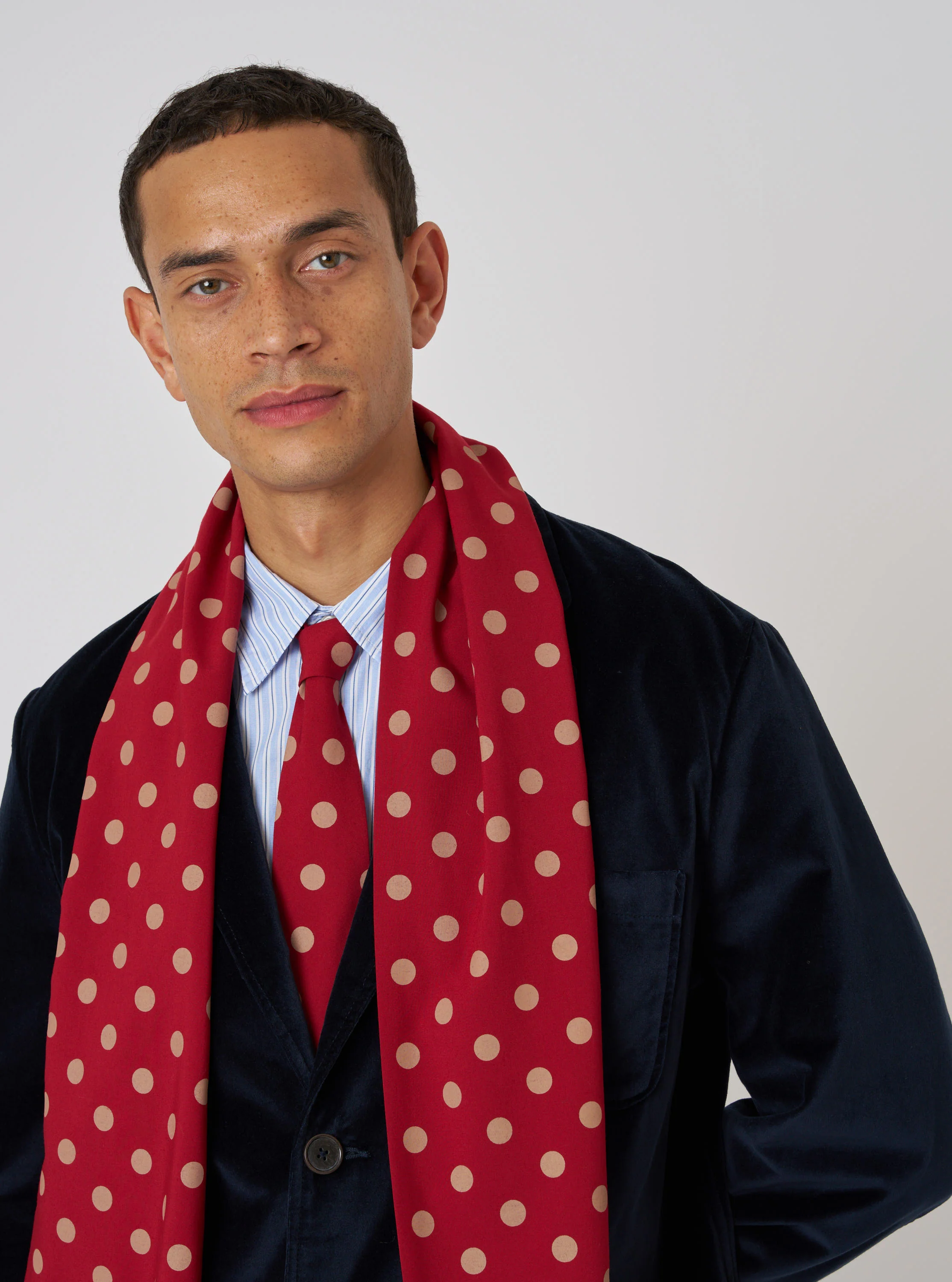 Red Bold Dot Print Rayon Evening Scarf - Image 2