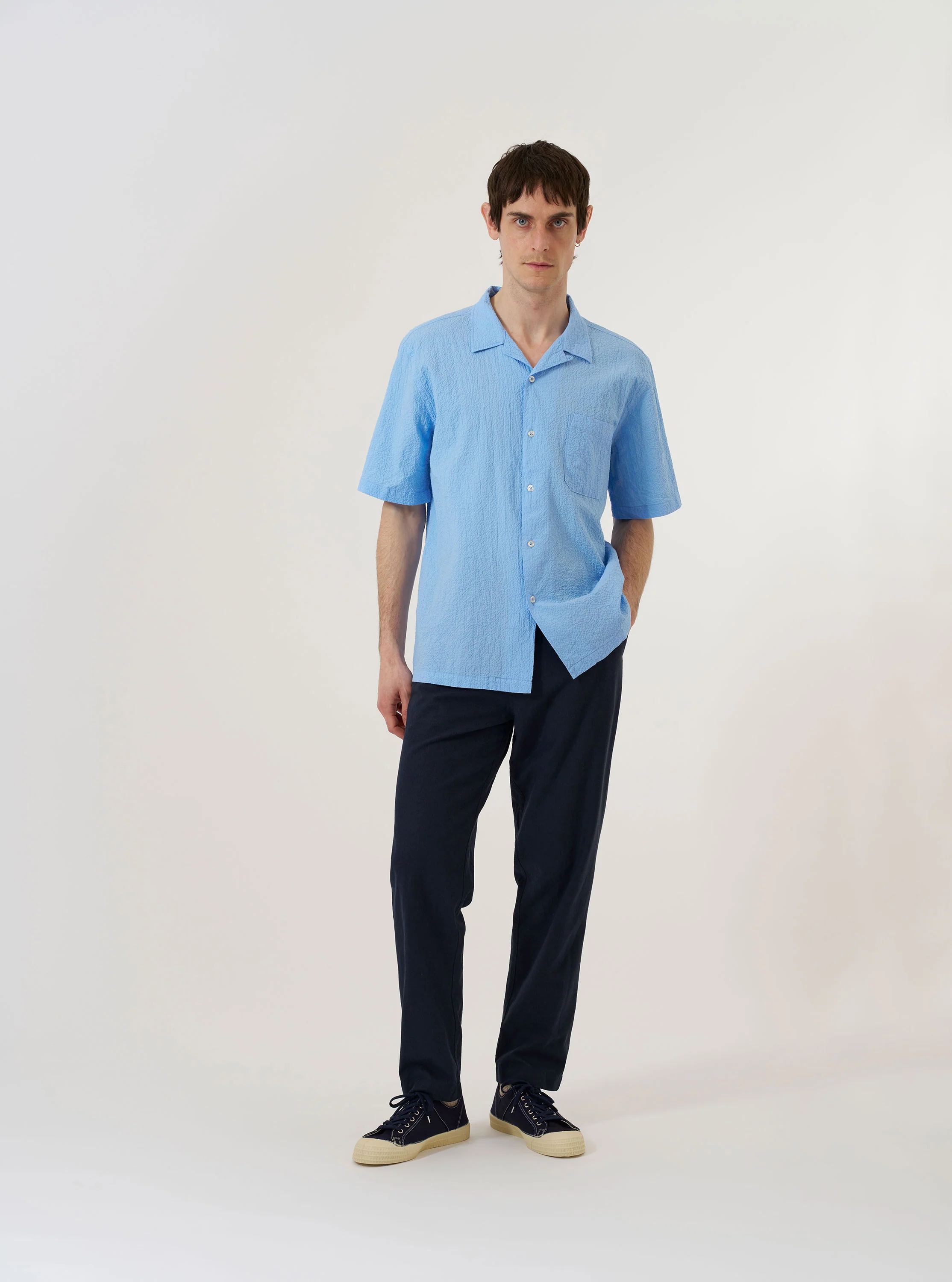 Sky Blue Seersucker Shirting Road Shirt - Image 7