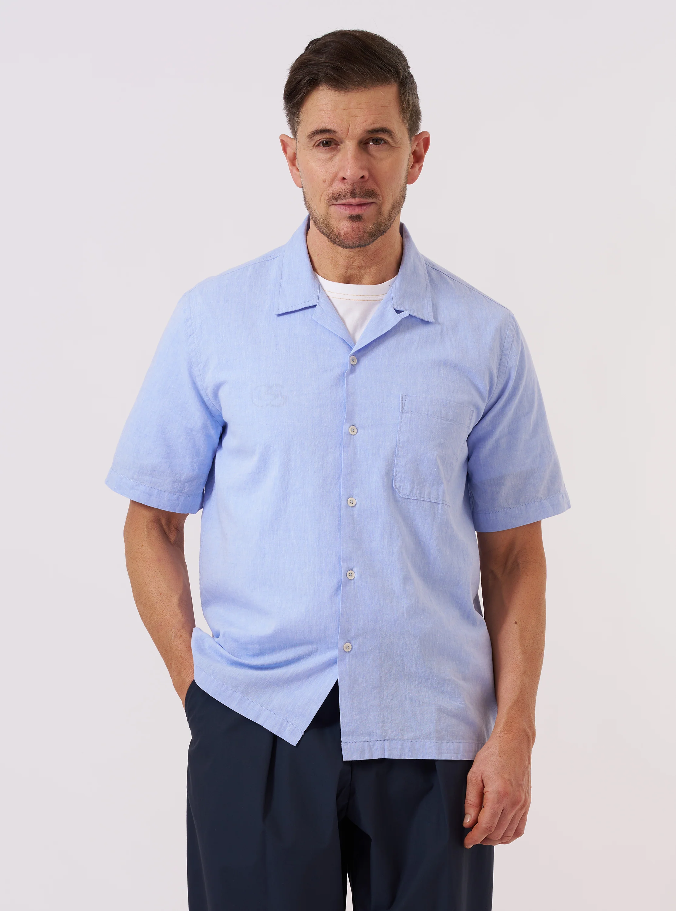 Sky Blue Sido Linen Mix Road Shirt - Image 2