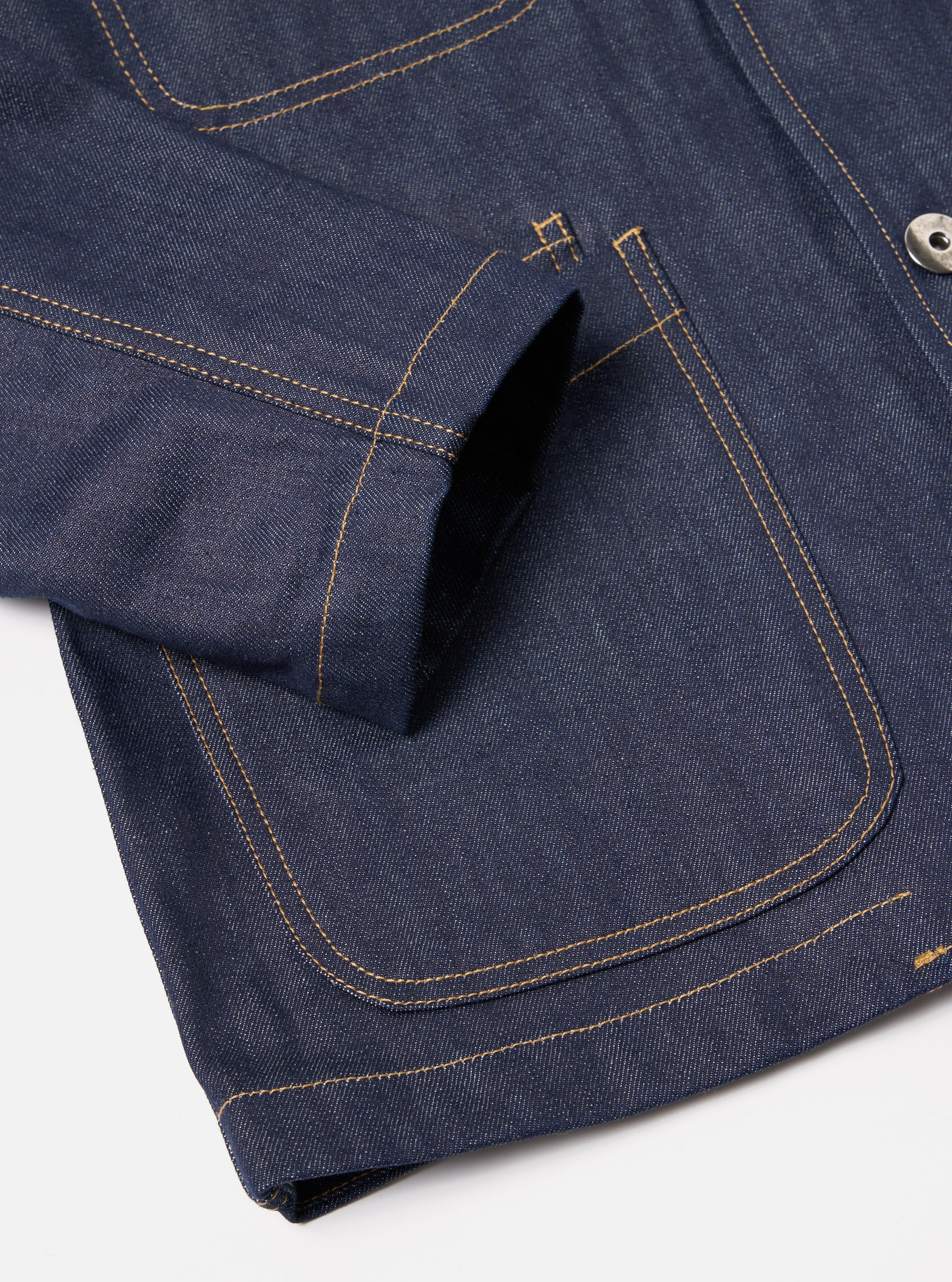 Indigo 13oz Selvedge Denim Bakers Chore Jacket - Image 7