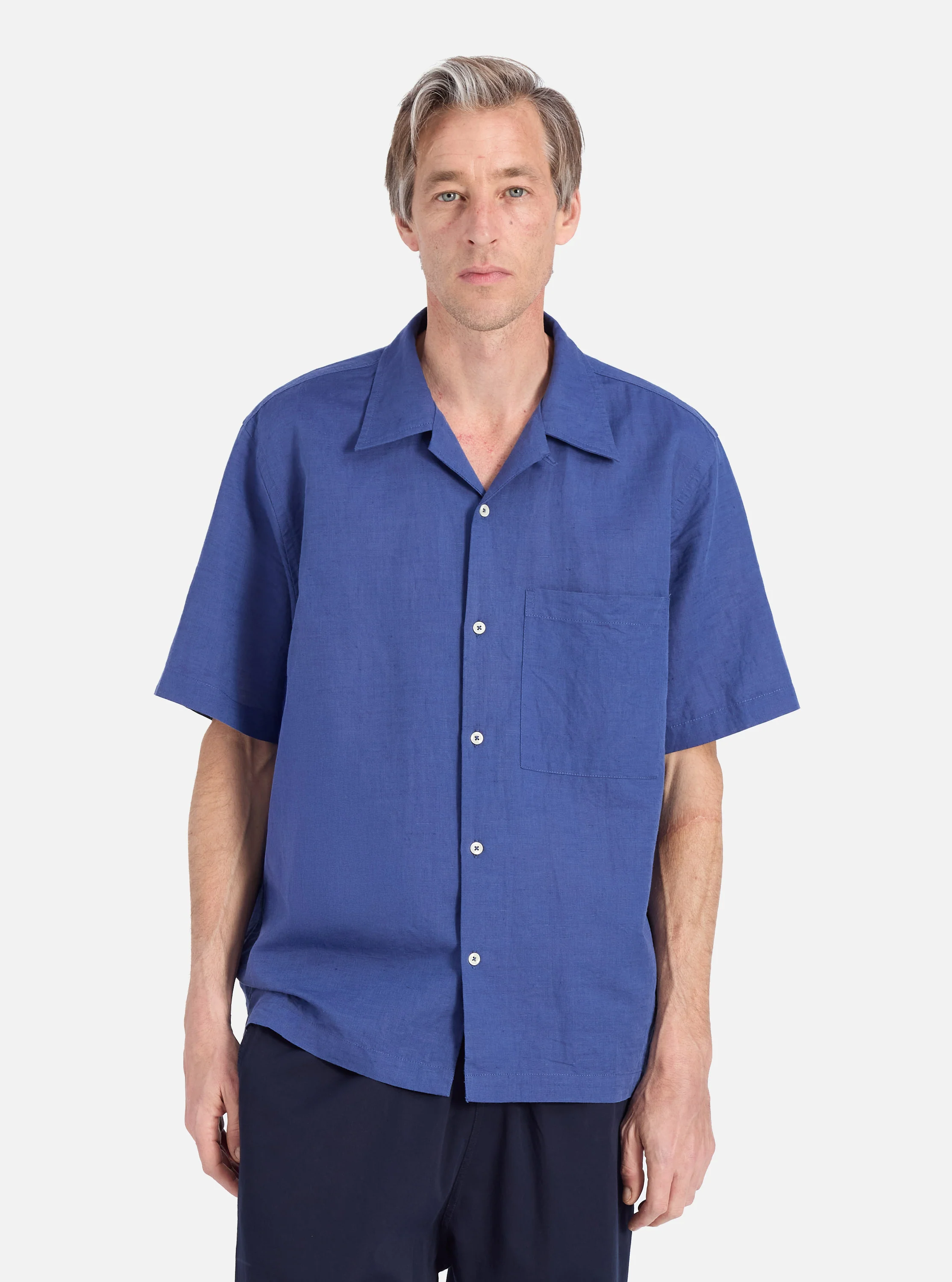 Blue Linen Cotton Shirting Camp Shirt - Image 2