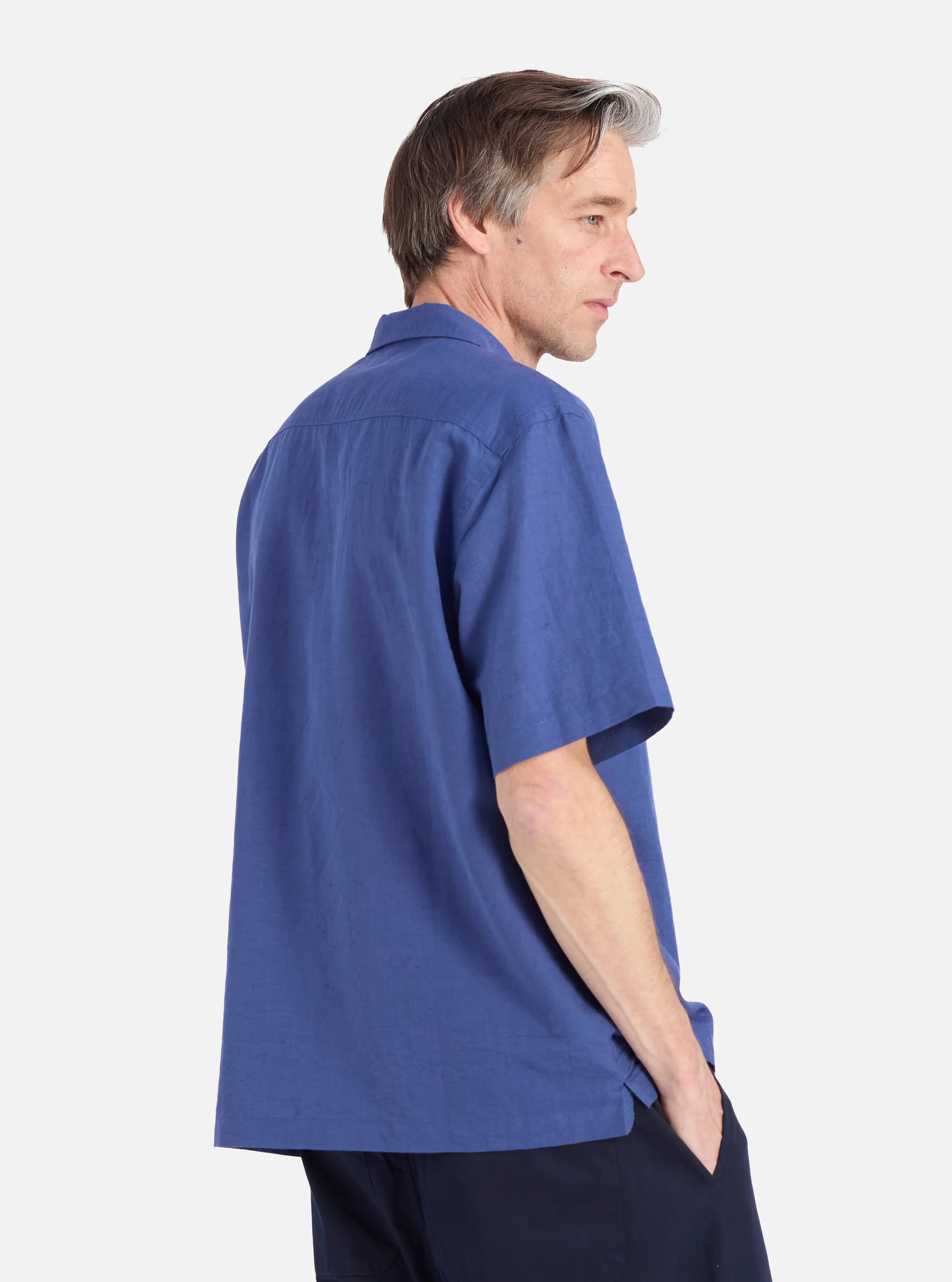 Blue Linen Cotton Shirting Camp Shirt - Image 3