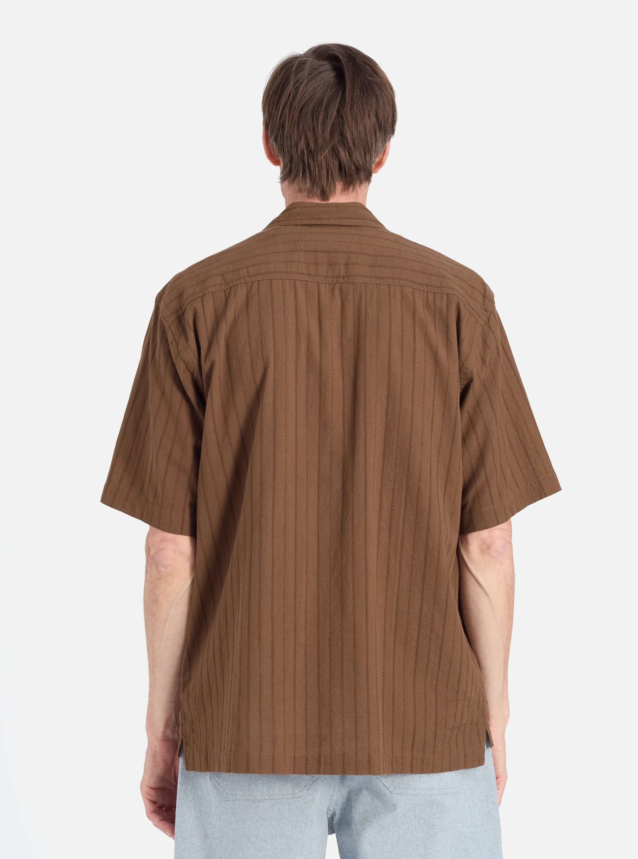 Brown Dobby Self Stripe Camper Shirt - Image 3